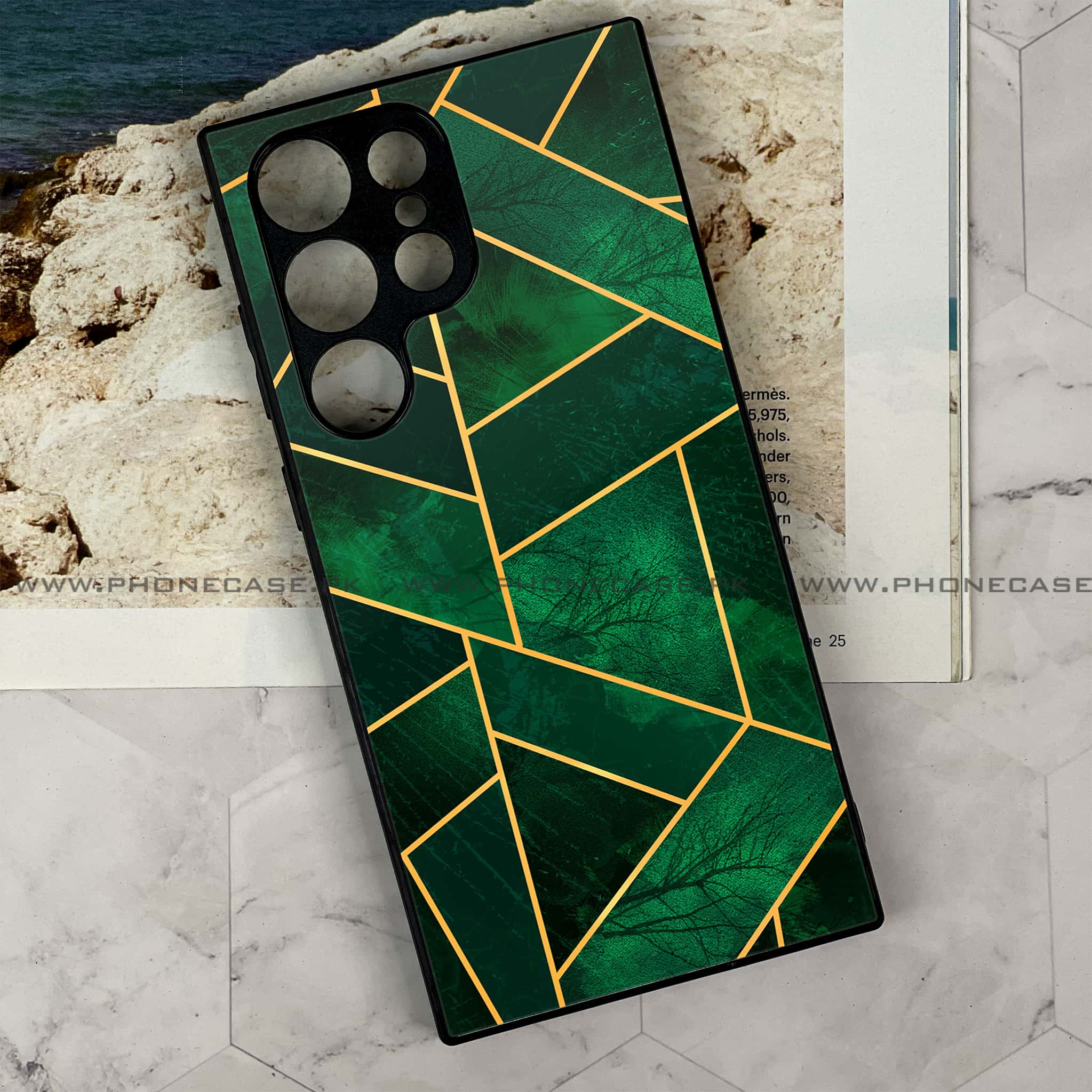 Samsung Galaxy S24 Ultra - Geometric Marble Series - Premium Printed Glass soft Bumper shock Proof Case