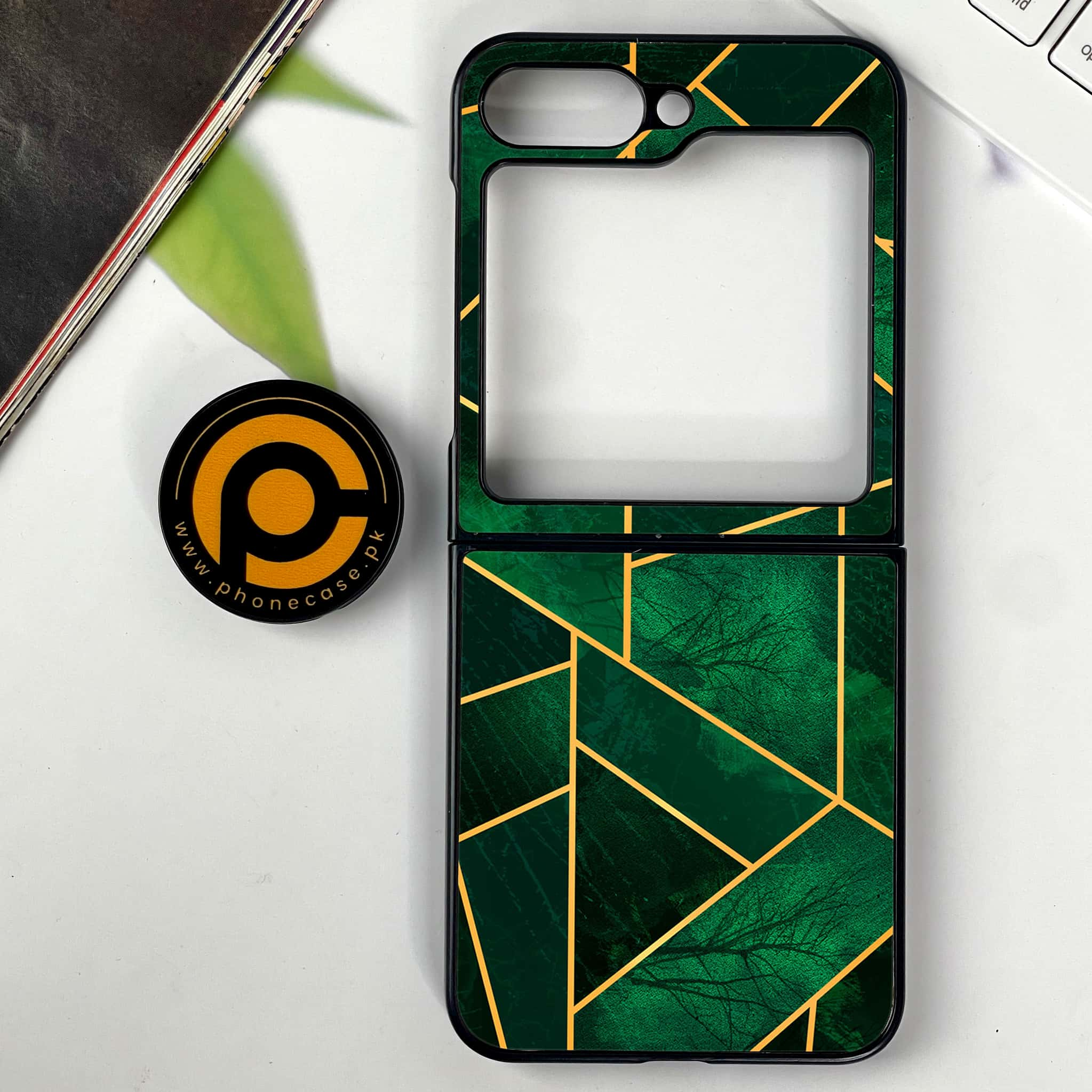 Galaxy Z Flip 6 - Geometric Marble Series - Premium Printed Glass soft Bumper shock Proof Case