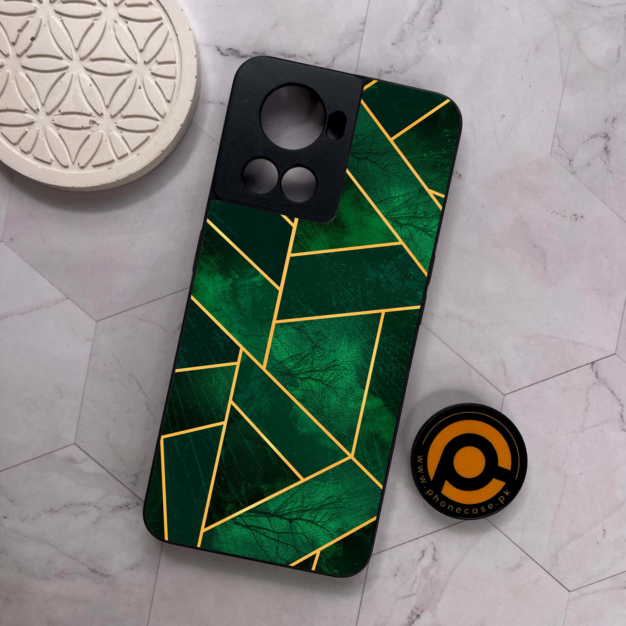 OnePlus 10R - Geometric Marble Series - Premium Metal Printed soft Bumper shock Proof Case