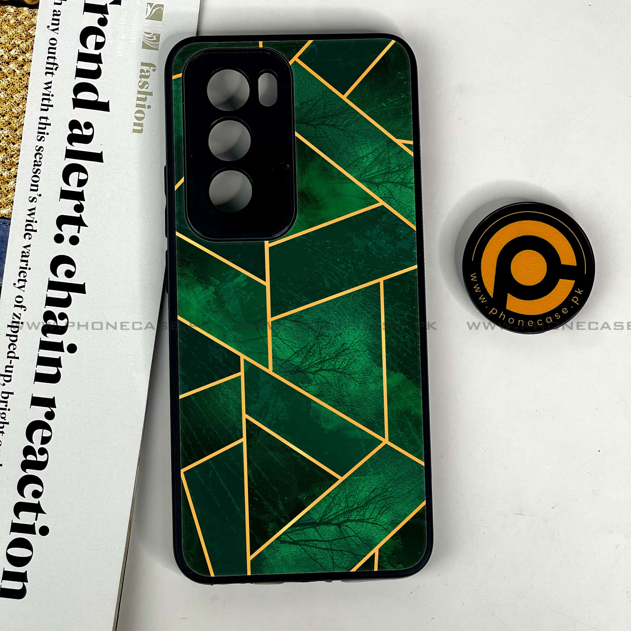 Oppo Reno 12 5G - Geometric Marble Series - Premium Printed Glass soft Bumper shock Proof Case