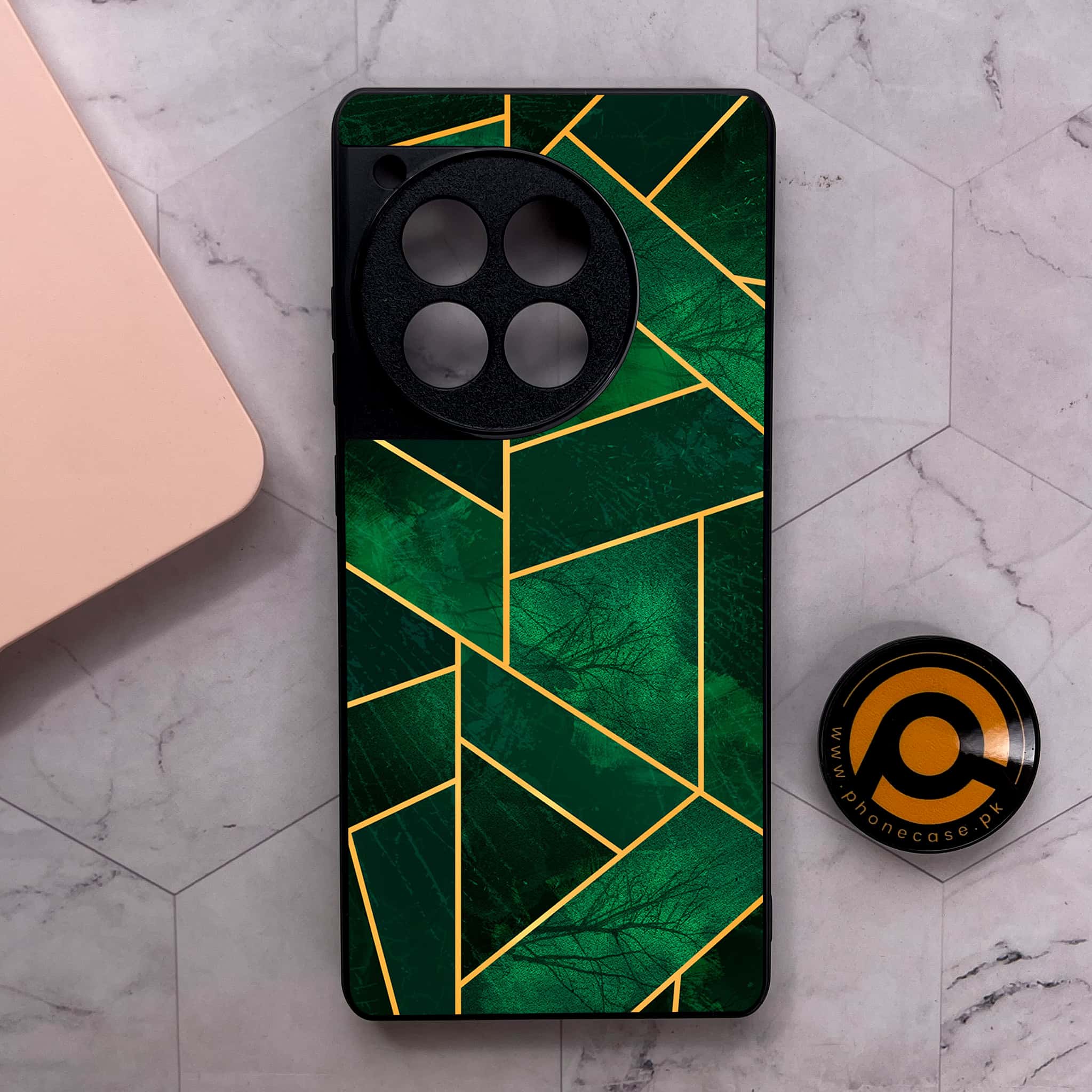 OnePlus 12R - Geometric Marble Series - Premium Metal Printed soft Bumper shock Proof Case