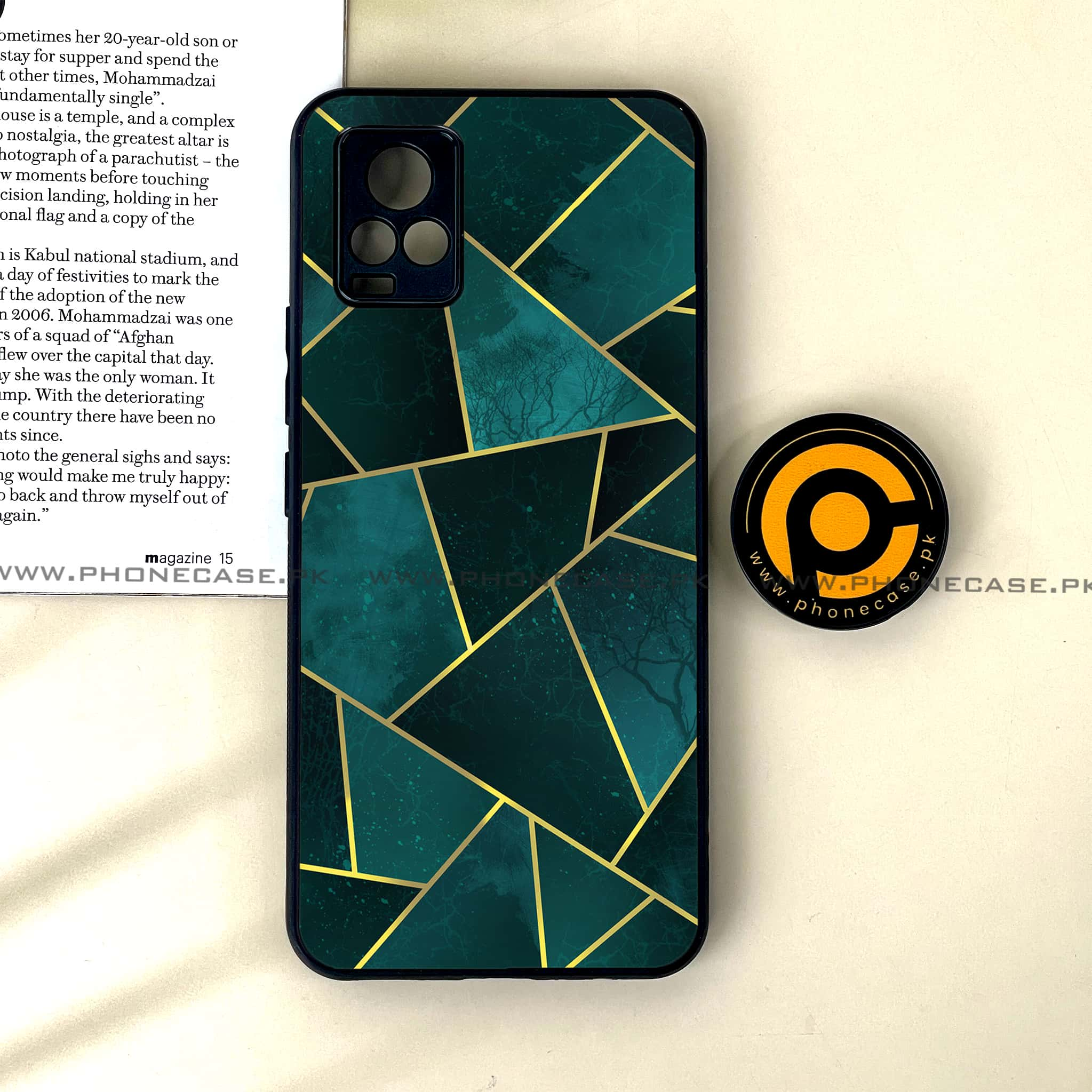 Vivo V20 - Geometric Marble Series - Premium Printed Glass soft Bumper shock Proof Case