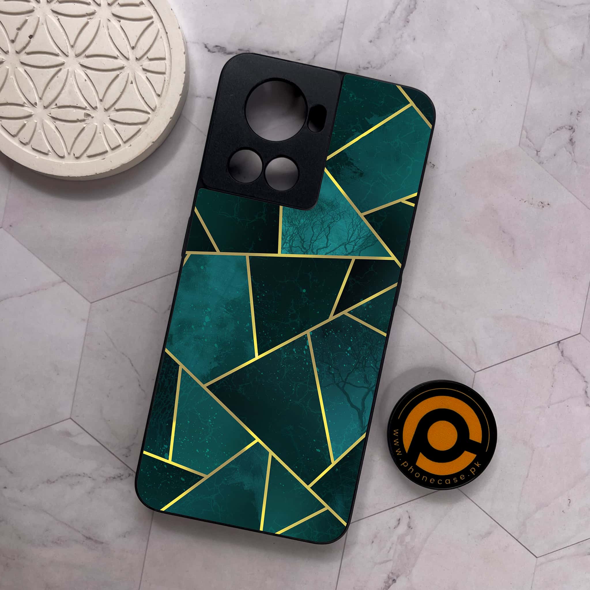 OnePlus 10R - Geometric Marble Series - Premium Metal Printed soft Bumper shock Proof Case