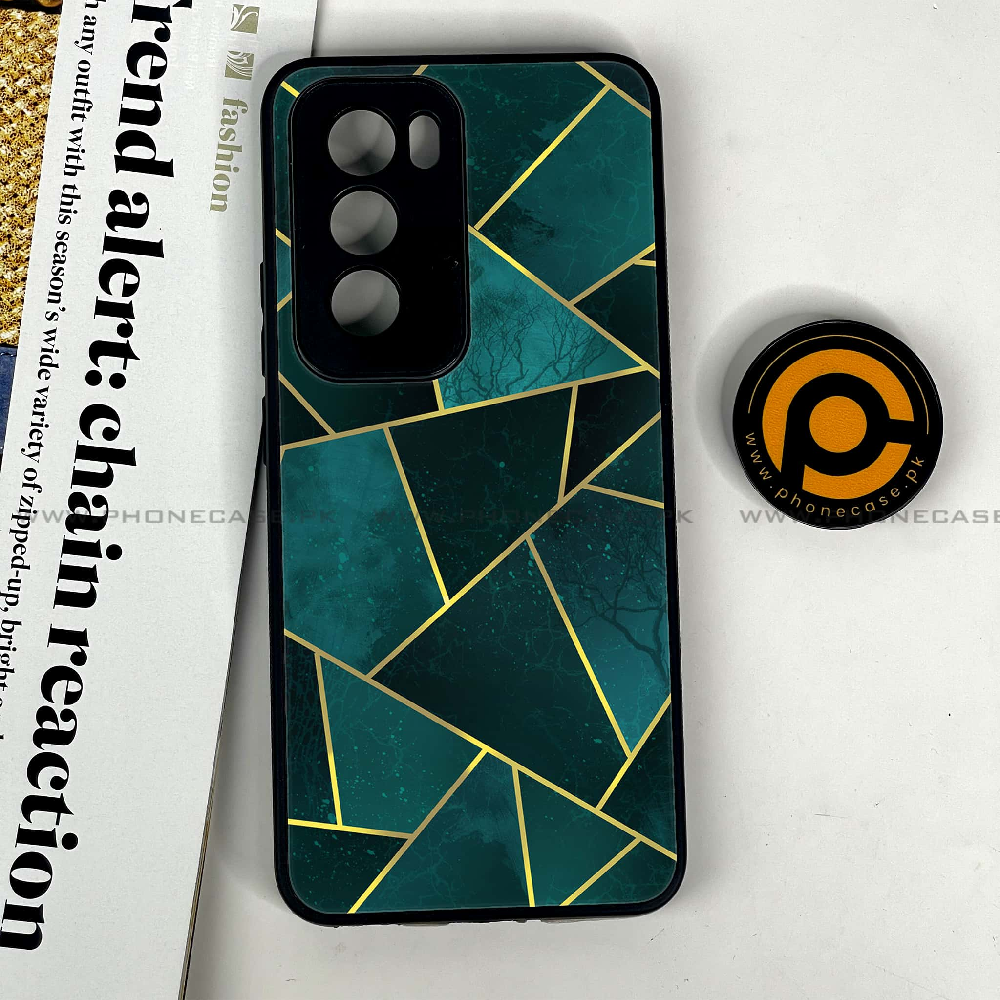 Oppo Reno 12 5G - Geometric Marble Series - Premium Printed Glass soft Bumper shock Proof Case