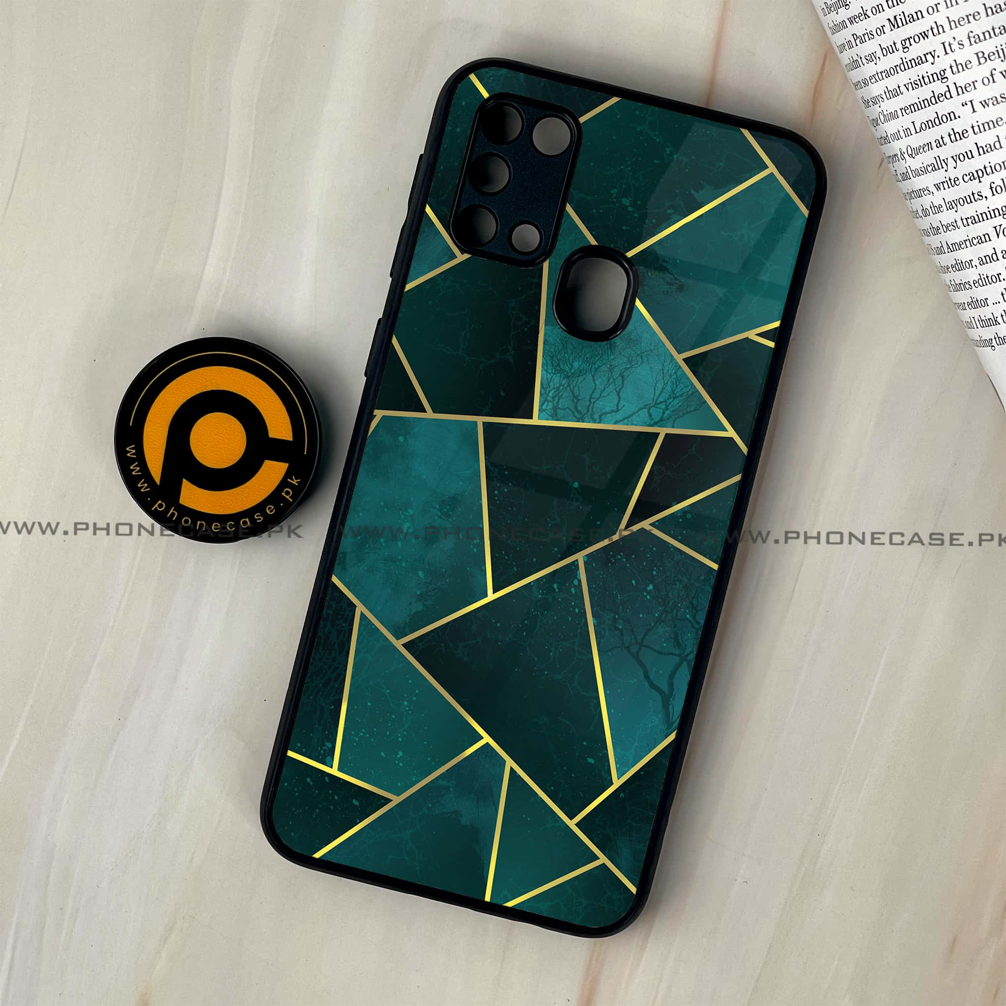 Galaxy M31 - Geometric Marble Series - Premium Printed Glass soft Bumper shock Proof Case