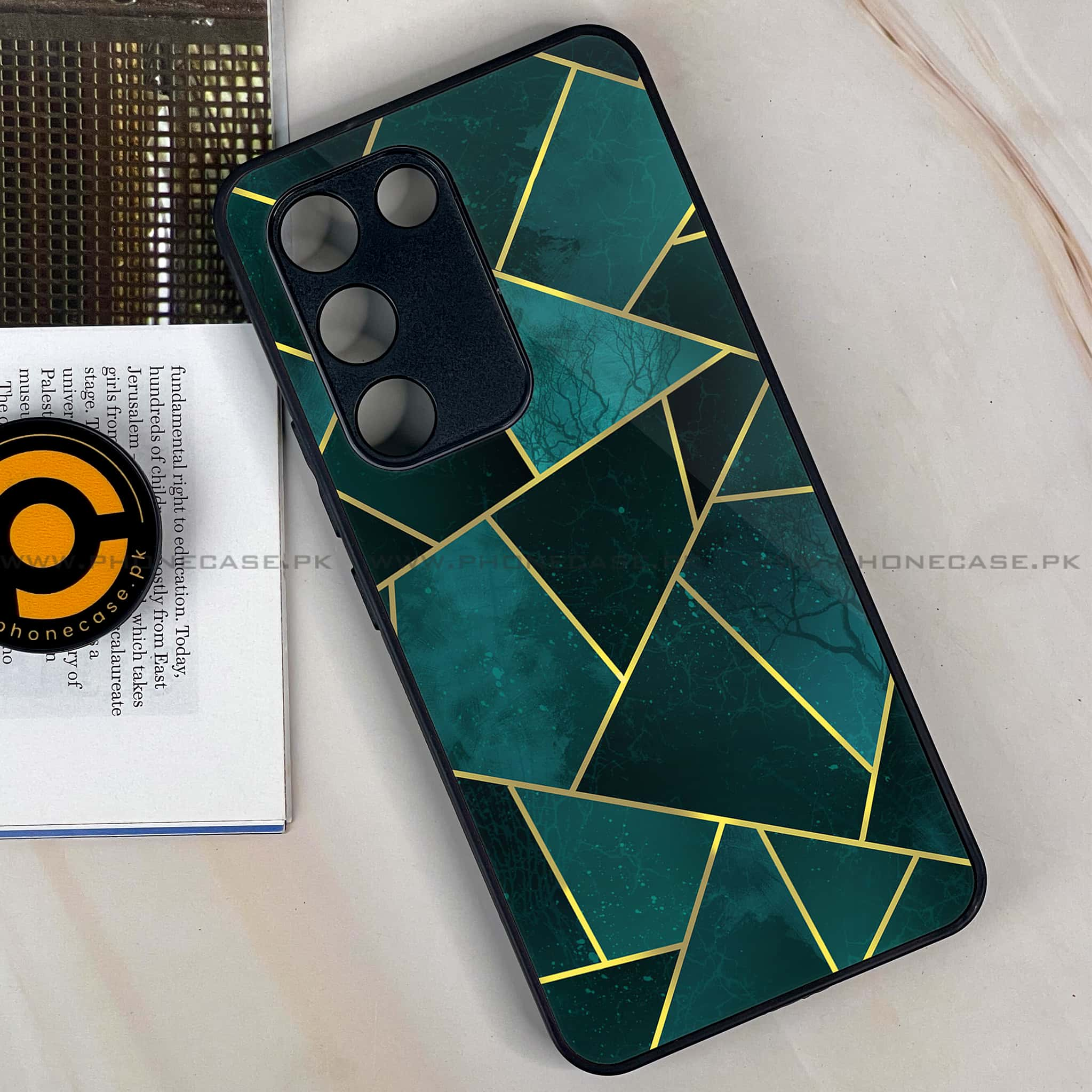 Vivo Y100 - Geometric Marble Series - Premium Printed Glass soft Bumper shock Proof Case