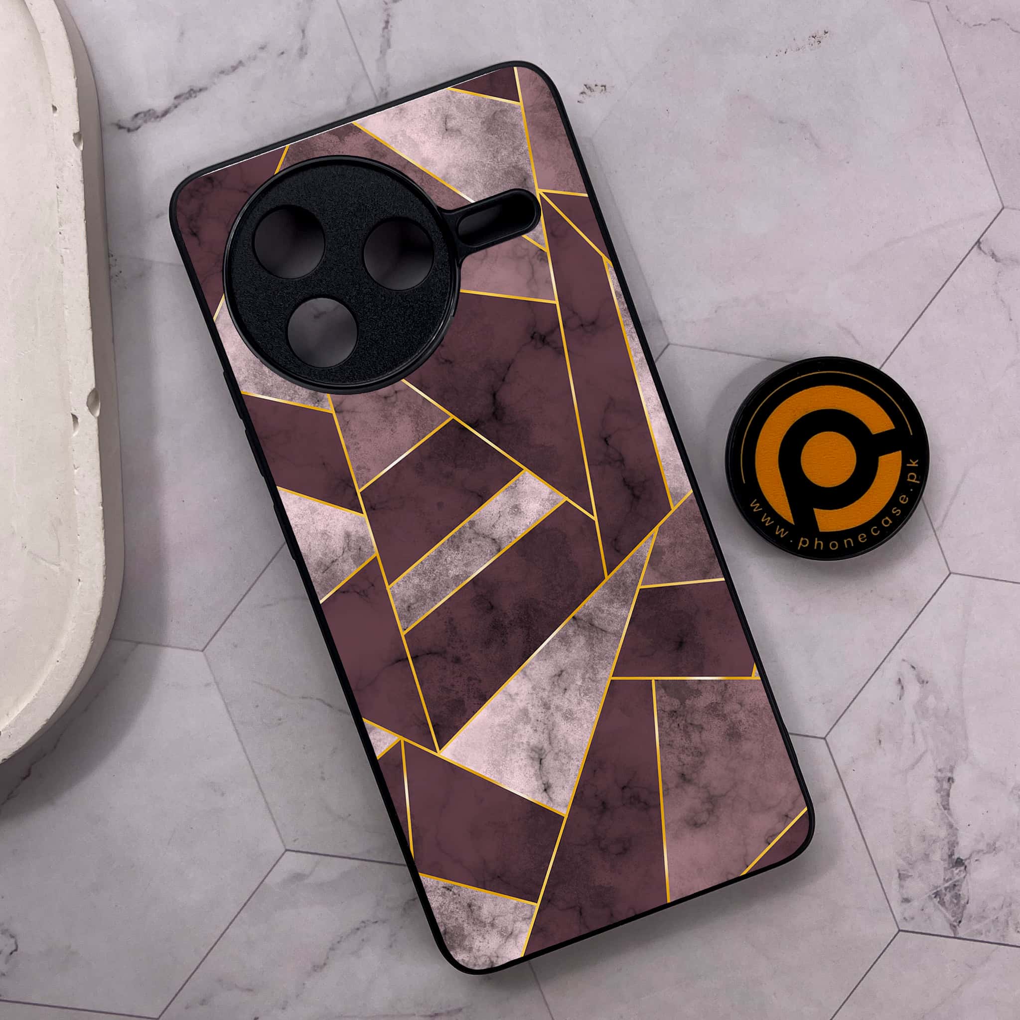 Xiaomi Poco F7 Pro 5G - Geometric Marble Series - Premium Metal Printed soft Bumper shock Proof Case