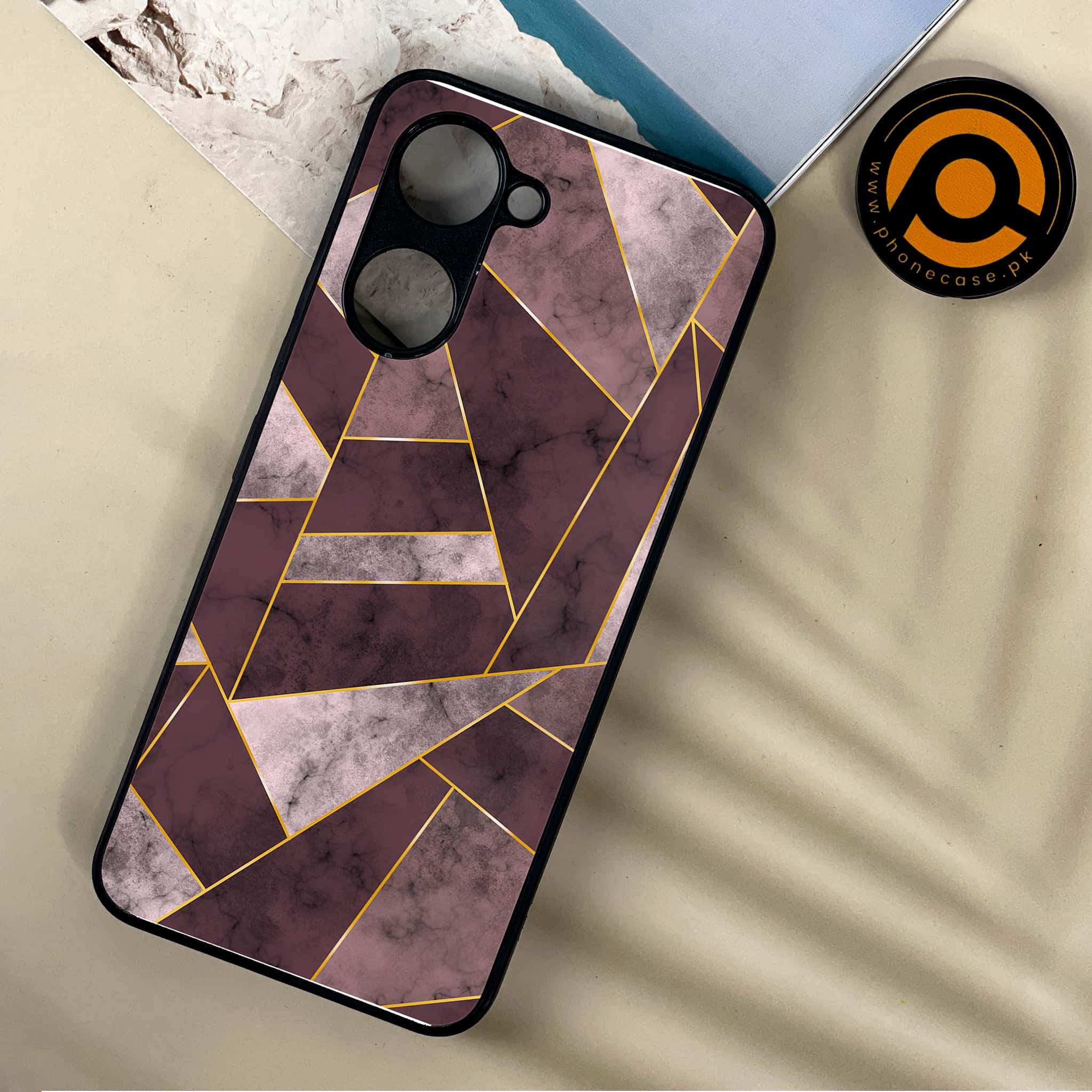 Vivo Y03 - Geometric Marble Series - Premium Printed Metal soft Bumper shock Proof Case