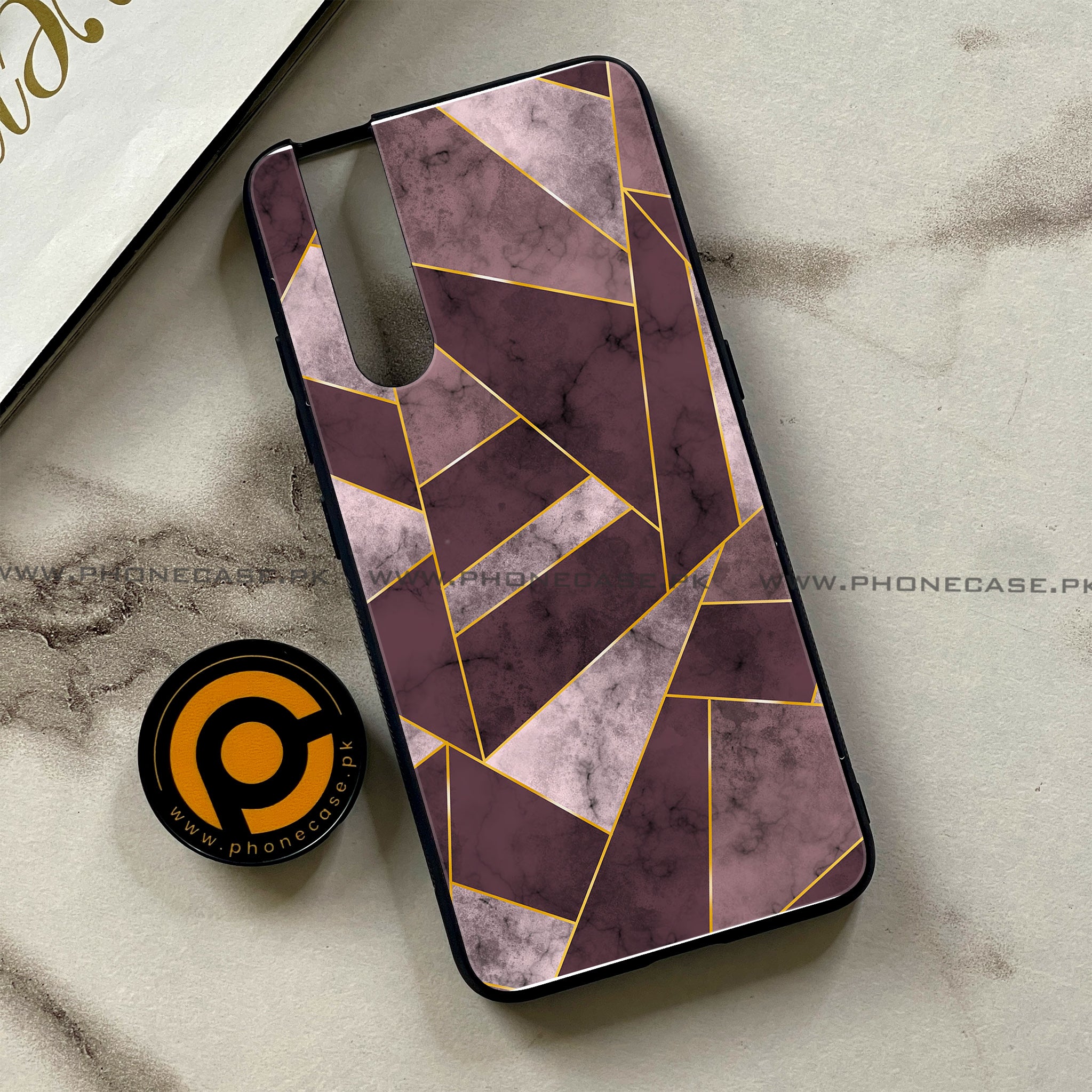 Vivo V15 Pro - Geometric Marble Series - Premium Printed Glass soft Bumper shock Proof Case