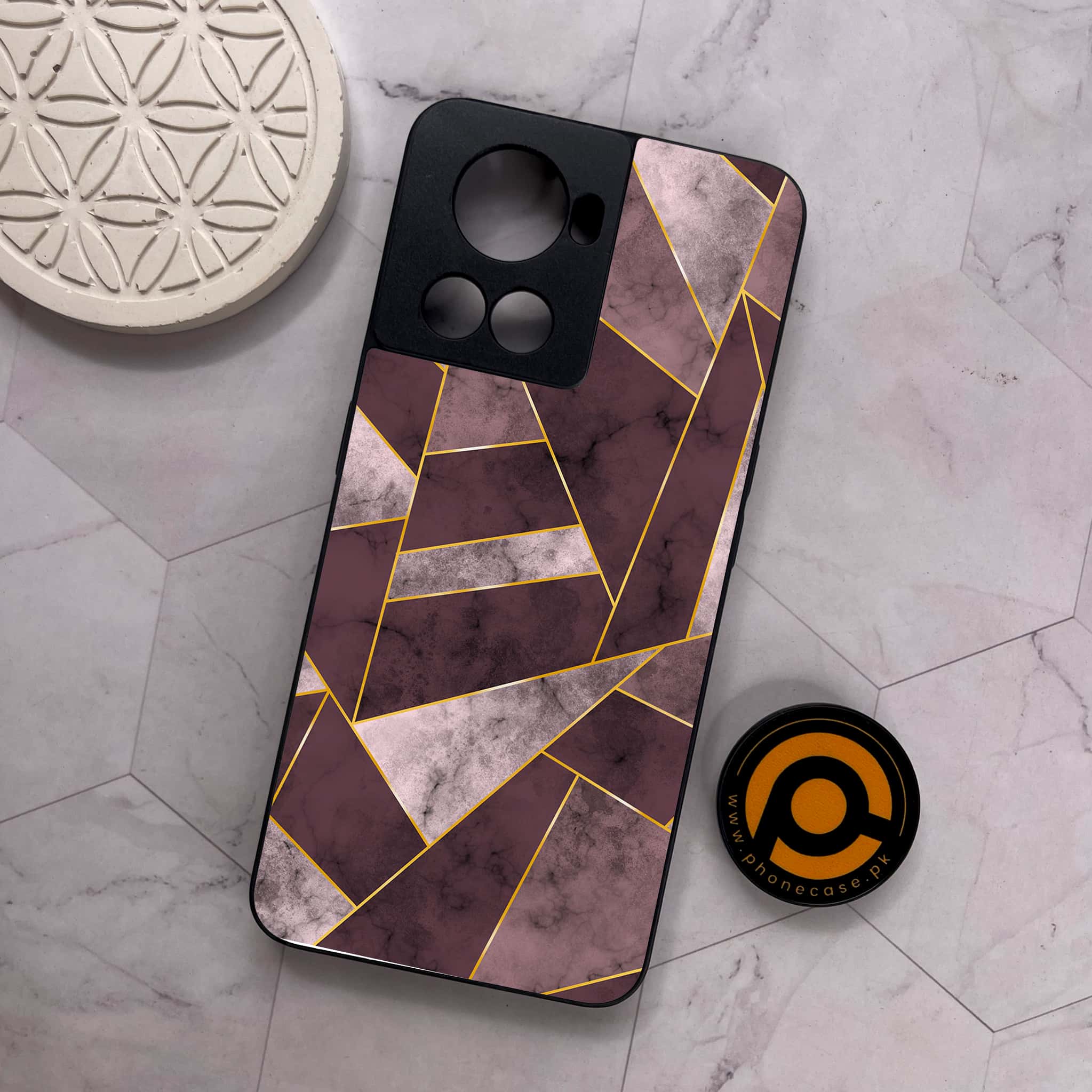 OnePlus 10R - Geometric Marble Series - Premium Metal Printed soft Bumper shock Proof Case