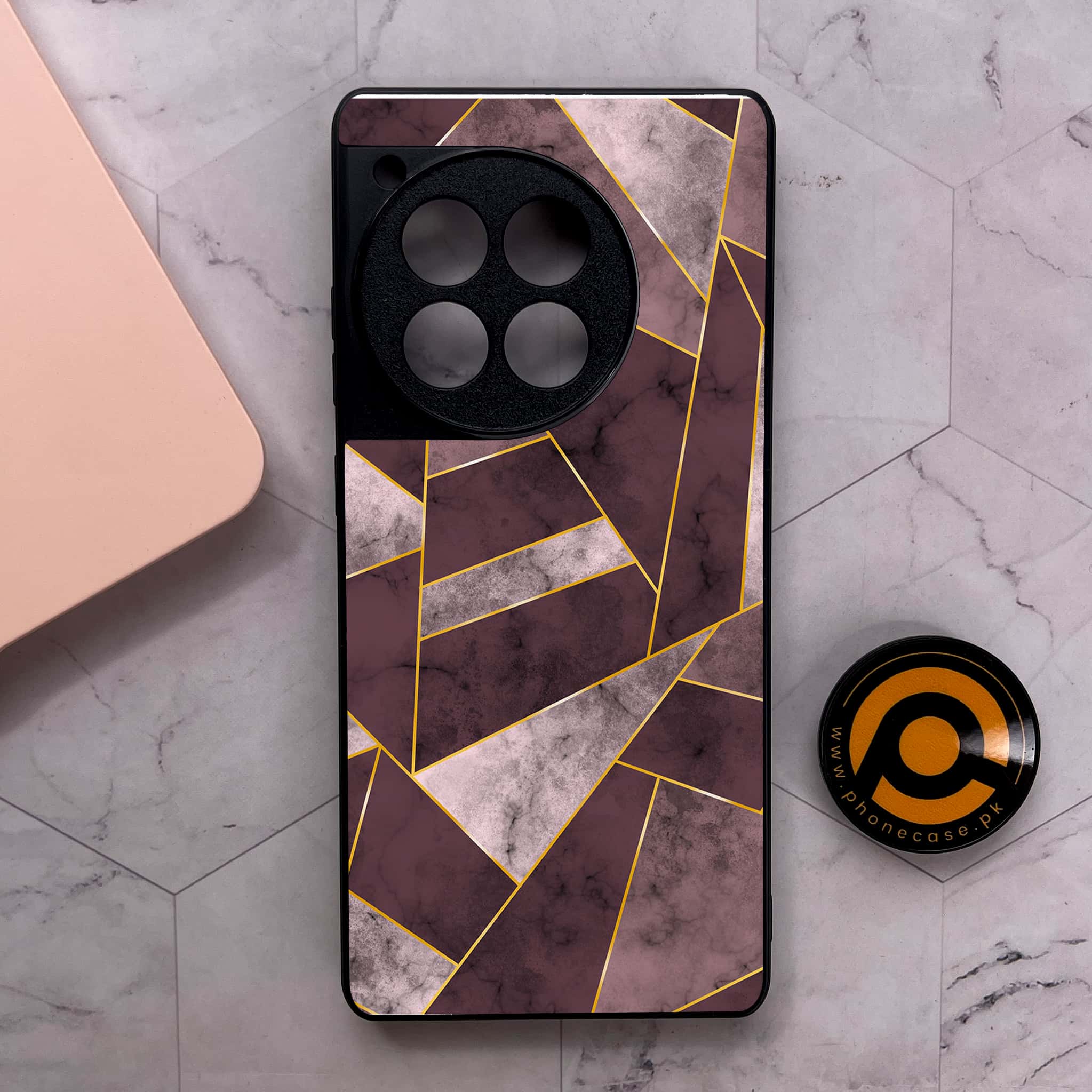 OnePlus 12R - Geometric Marble Series - Premium Metal Printed soft Bumper shock Proof Case