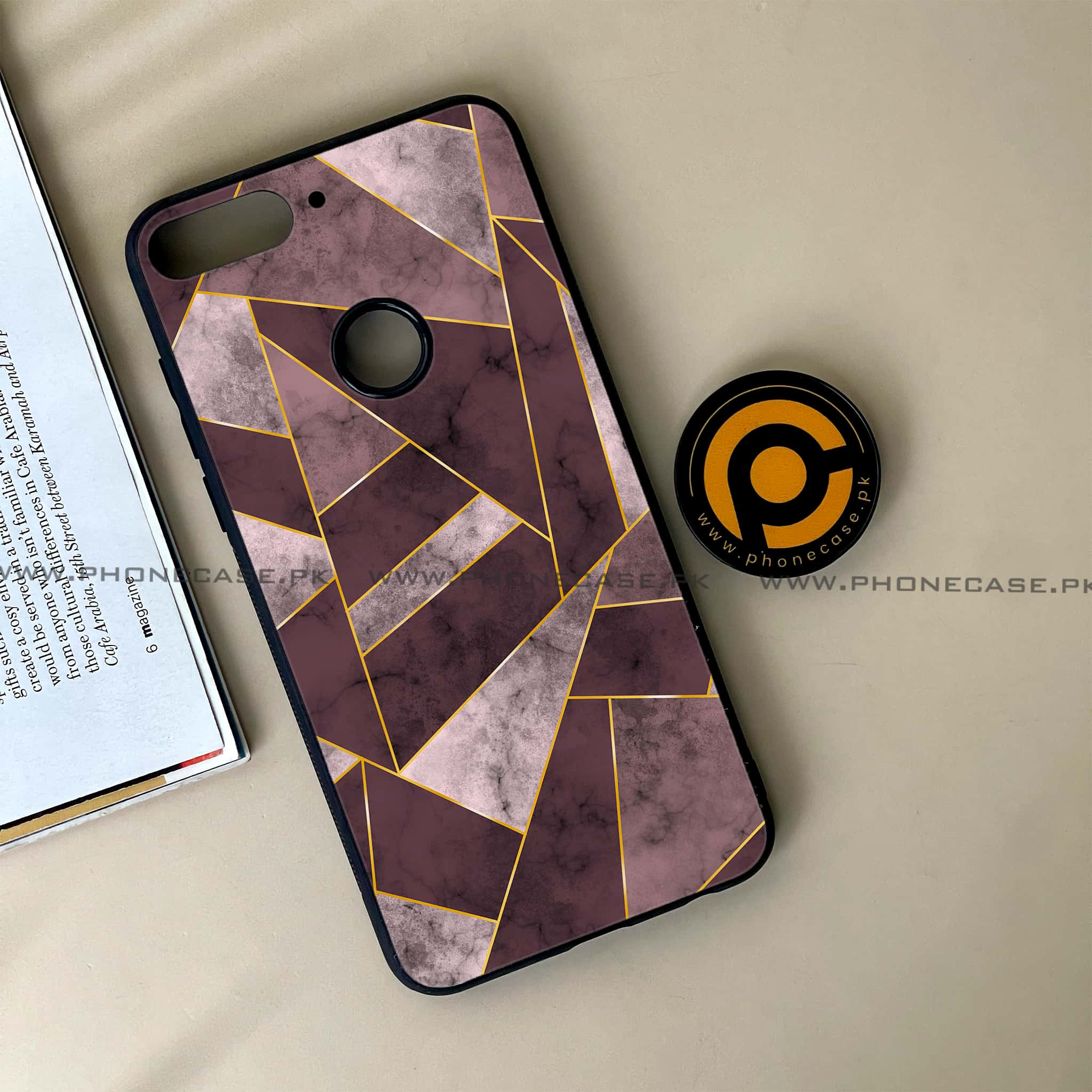 Huawei Y7 Prime (2018) - Geometric Marble Series - Premium Printed Glass soft Bumper shock Proof Case