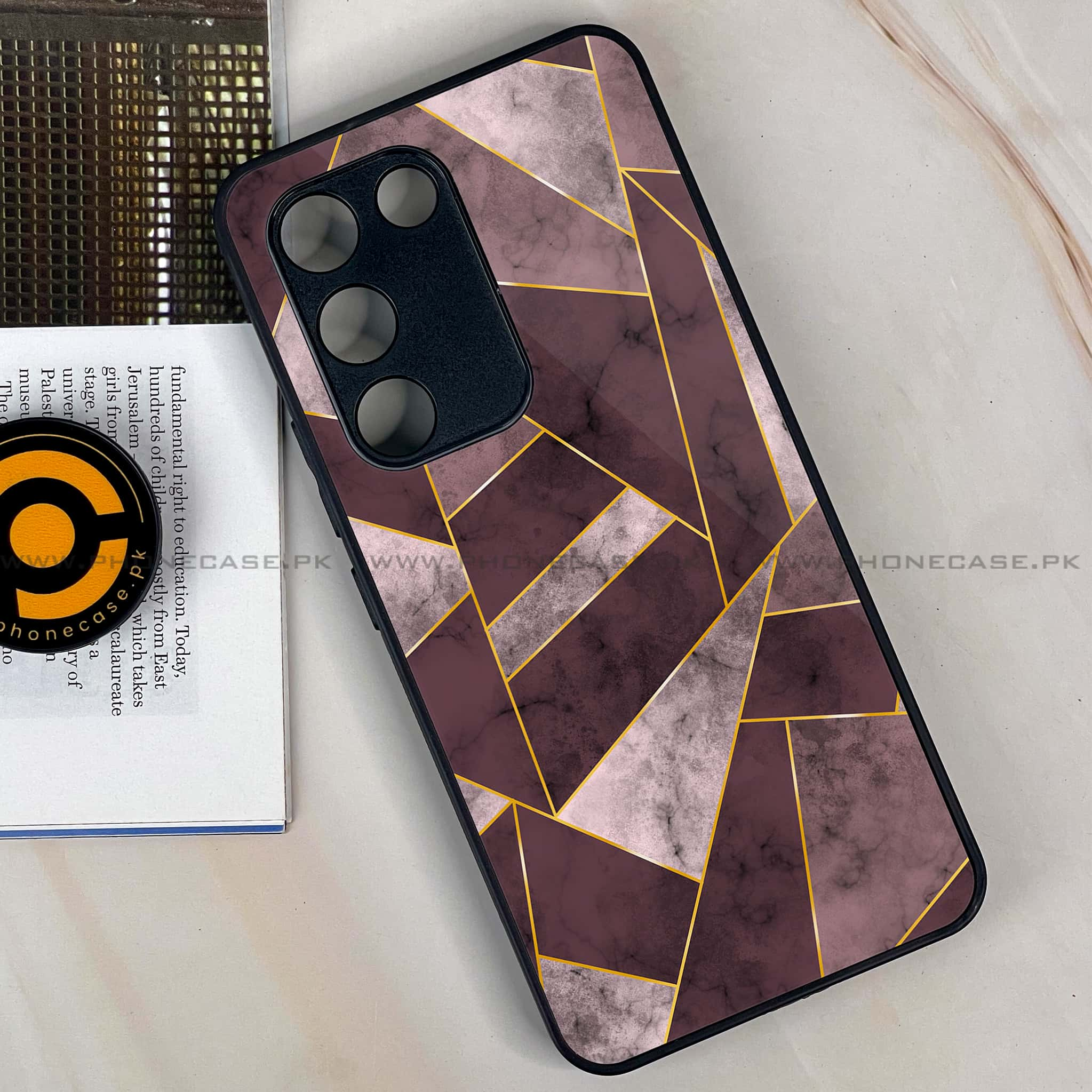 Vivo Y100 - Geometric Marble Series - Premium Printed Glass soft Bumper shock Proof Case