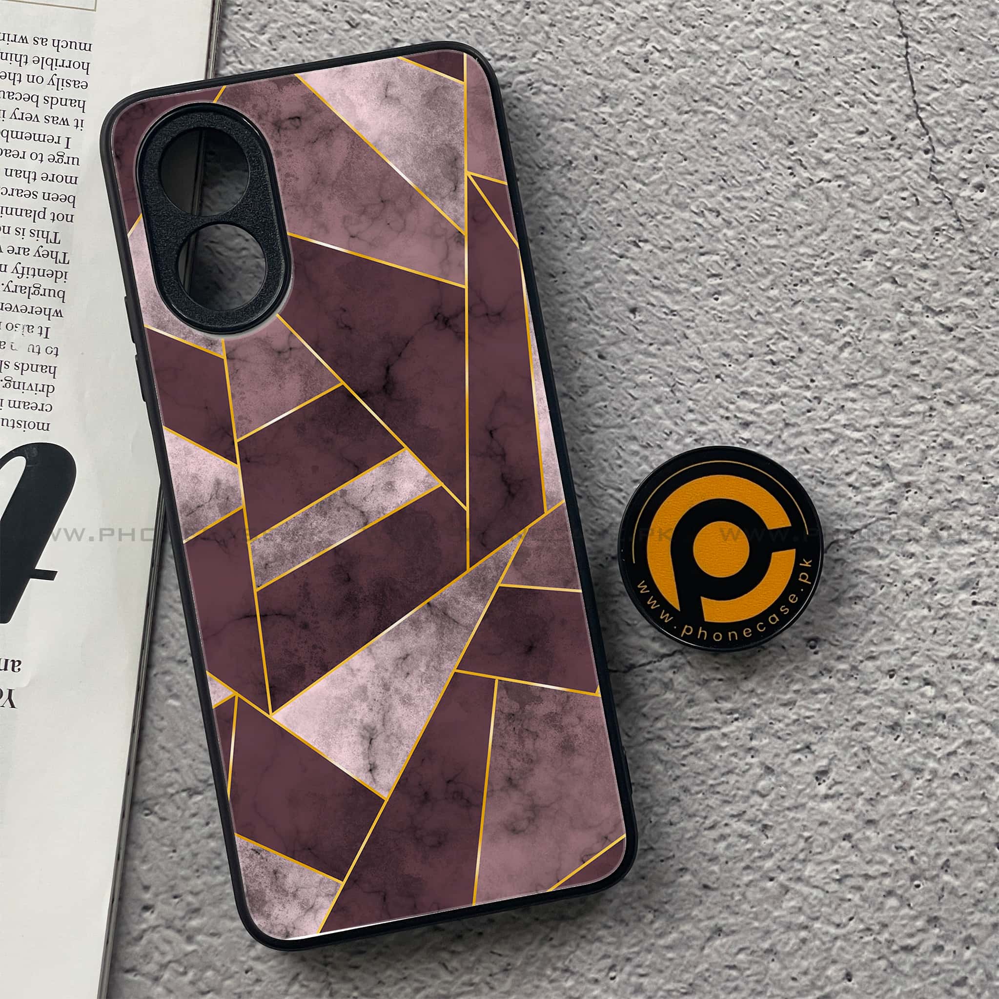 Oppo A18 4G - Geometric Marble Series  - Premium Printed Glass soft Bumper shock Proof Case