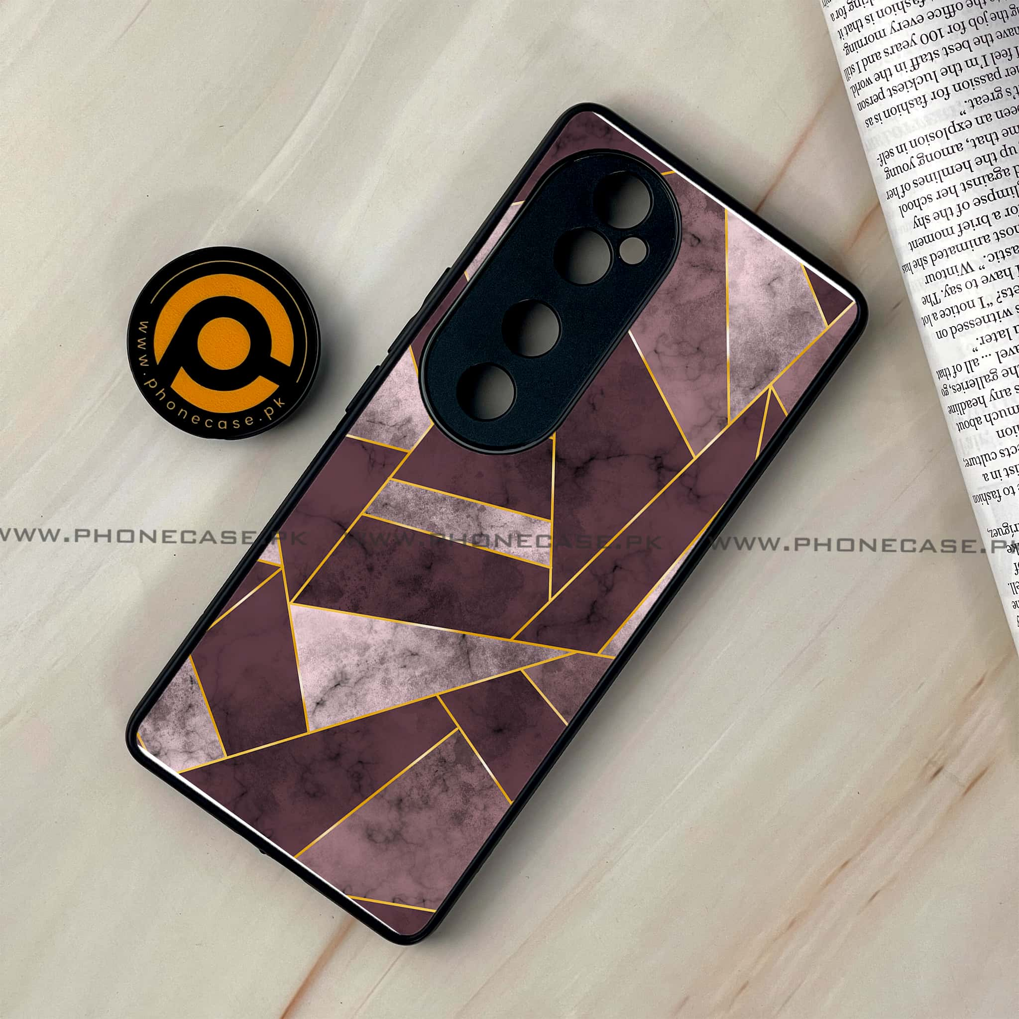 Vivo V40 - Geometric Marble Series - Premium Printed Glass soft Bumper shock Proof Case