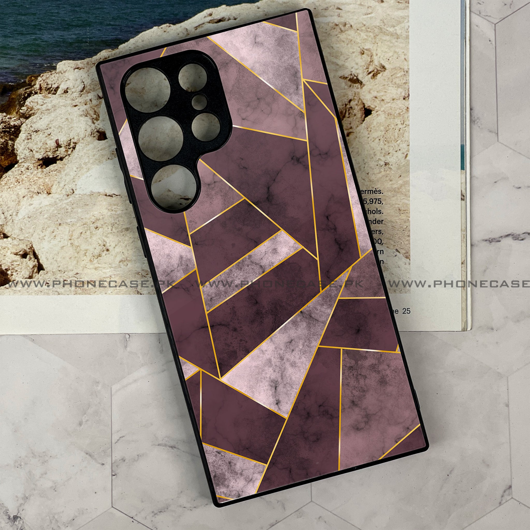 Samsung Galaxy S22 Ultra Geometric Marble Series Premium Printed Glass soft Bumper shock Proof Case