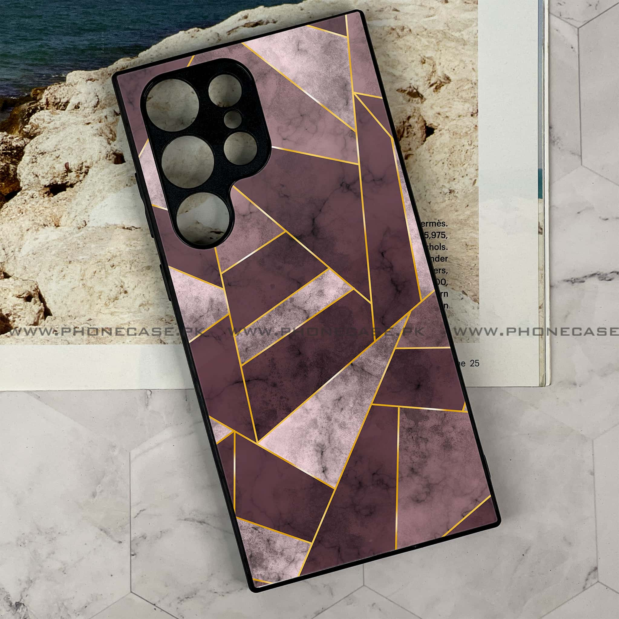 Samsung Galaxy S24 Ultra - Geometric Marble Series - Premium Printed Glass soft Bumper shock Proof Case