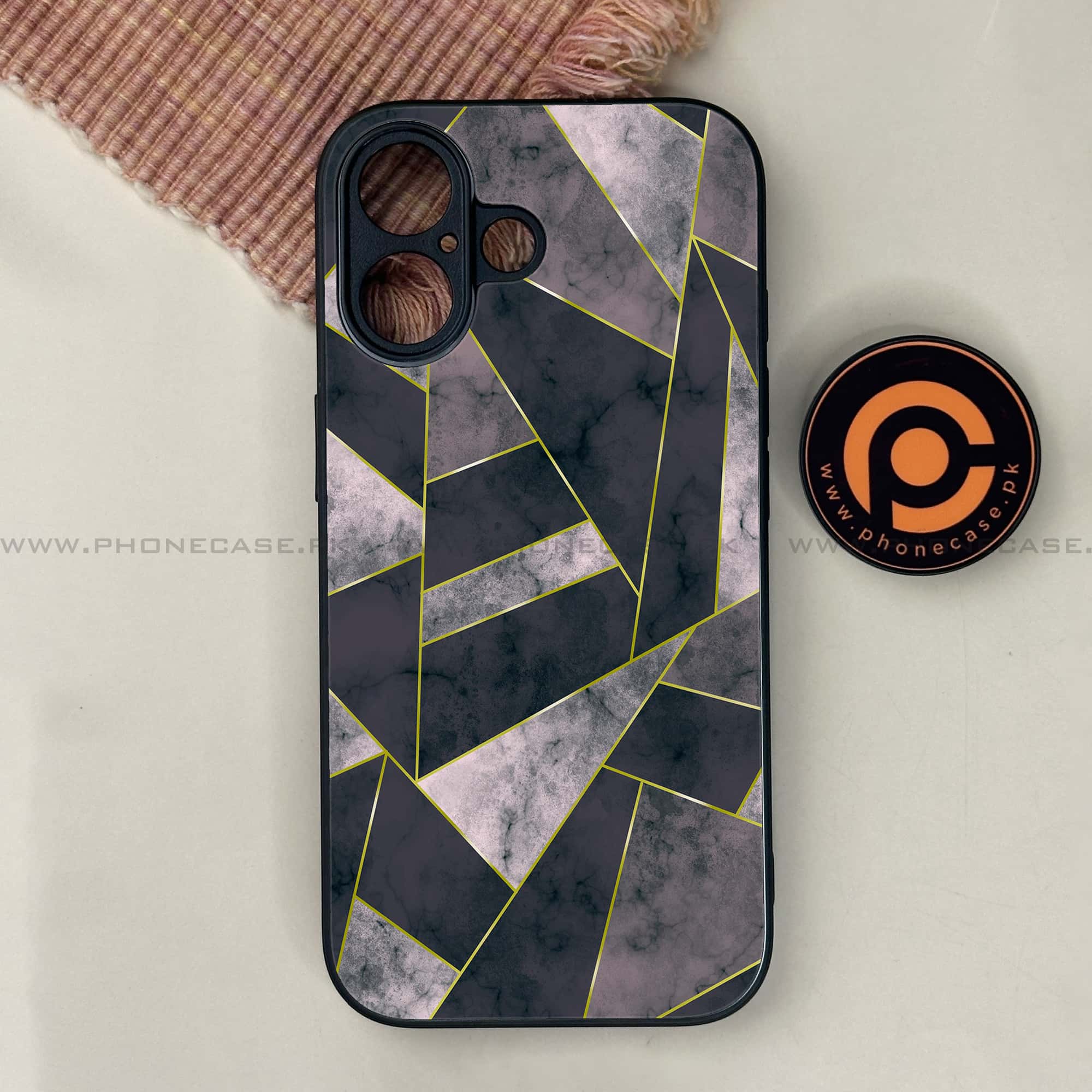 iPhone 17 - Geometric Marble Series - Premium Printed Glass soft Bumper shock Proof Case