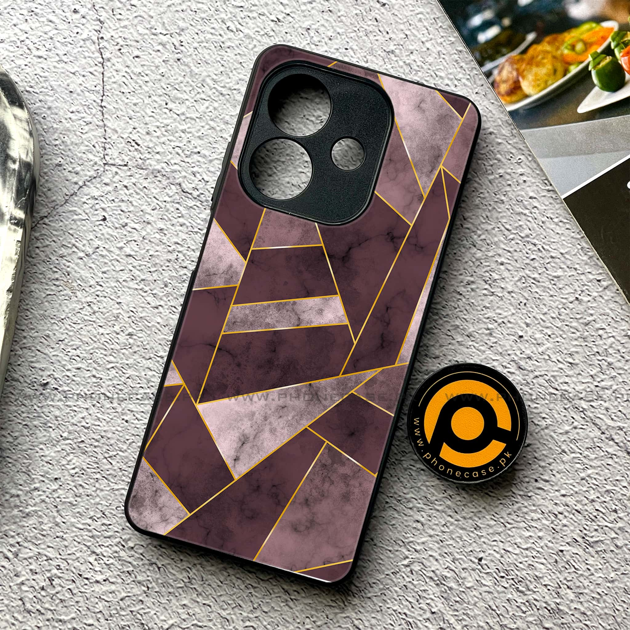 Oppo A3x - Geometric Marble Series - Premium Printed Glass soft Bumper shock Proof Case