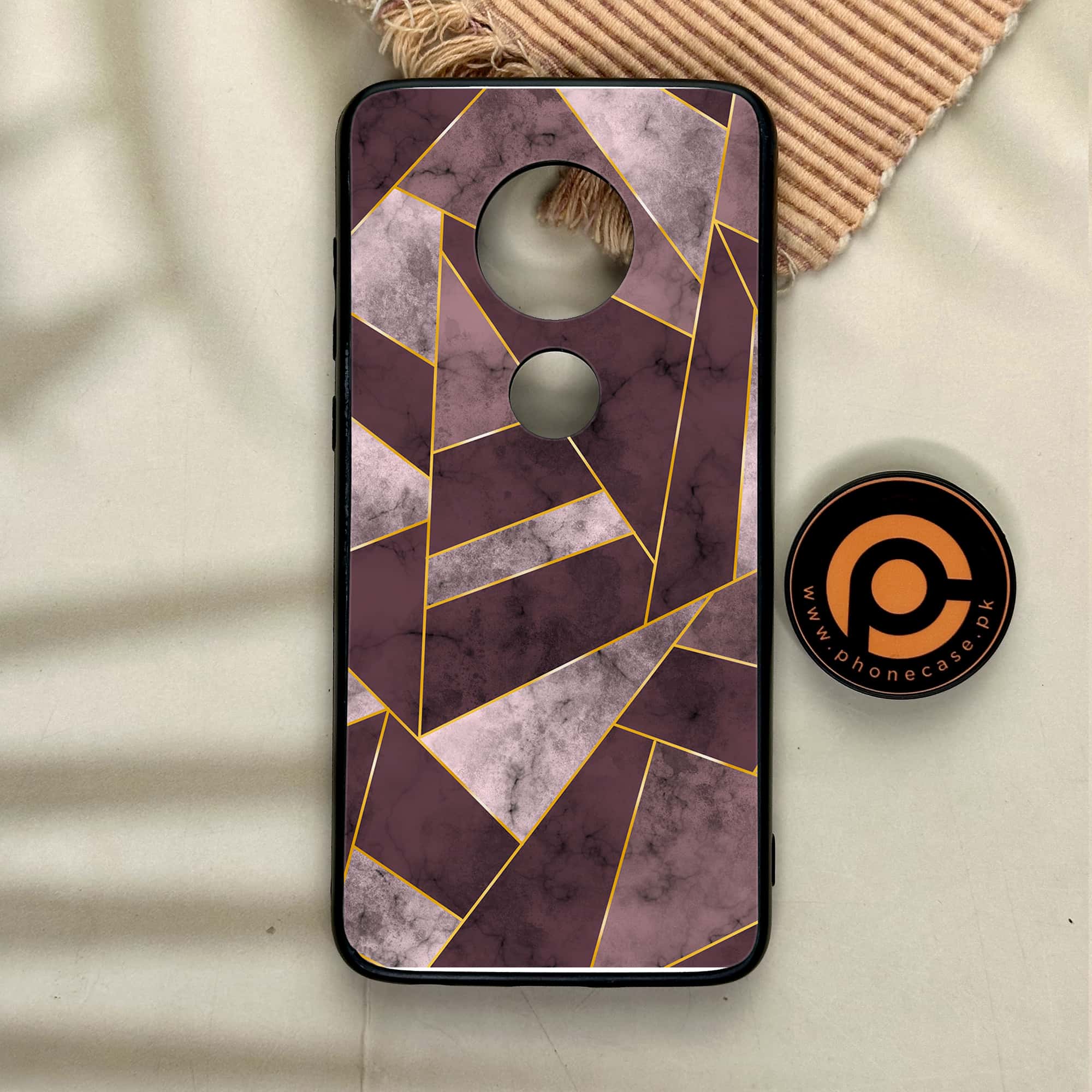 Moto G7 - Geometric Marble Series - Premium Printed Glass soft Bumper shock Proof Case