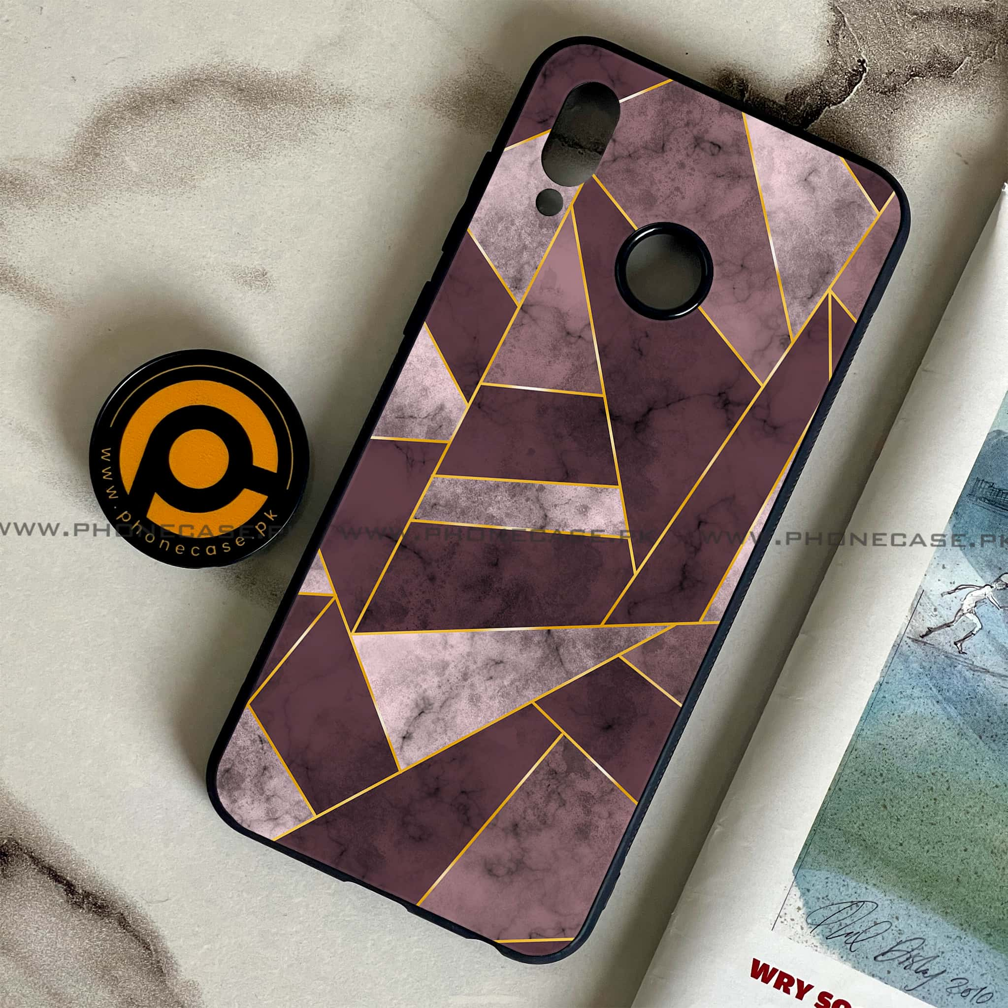 Huawei Honor Play - Geometric Marble Series - Premium Printed Glass soft Bumper shock Proof Case