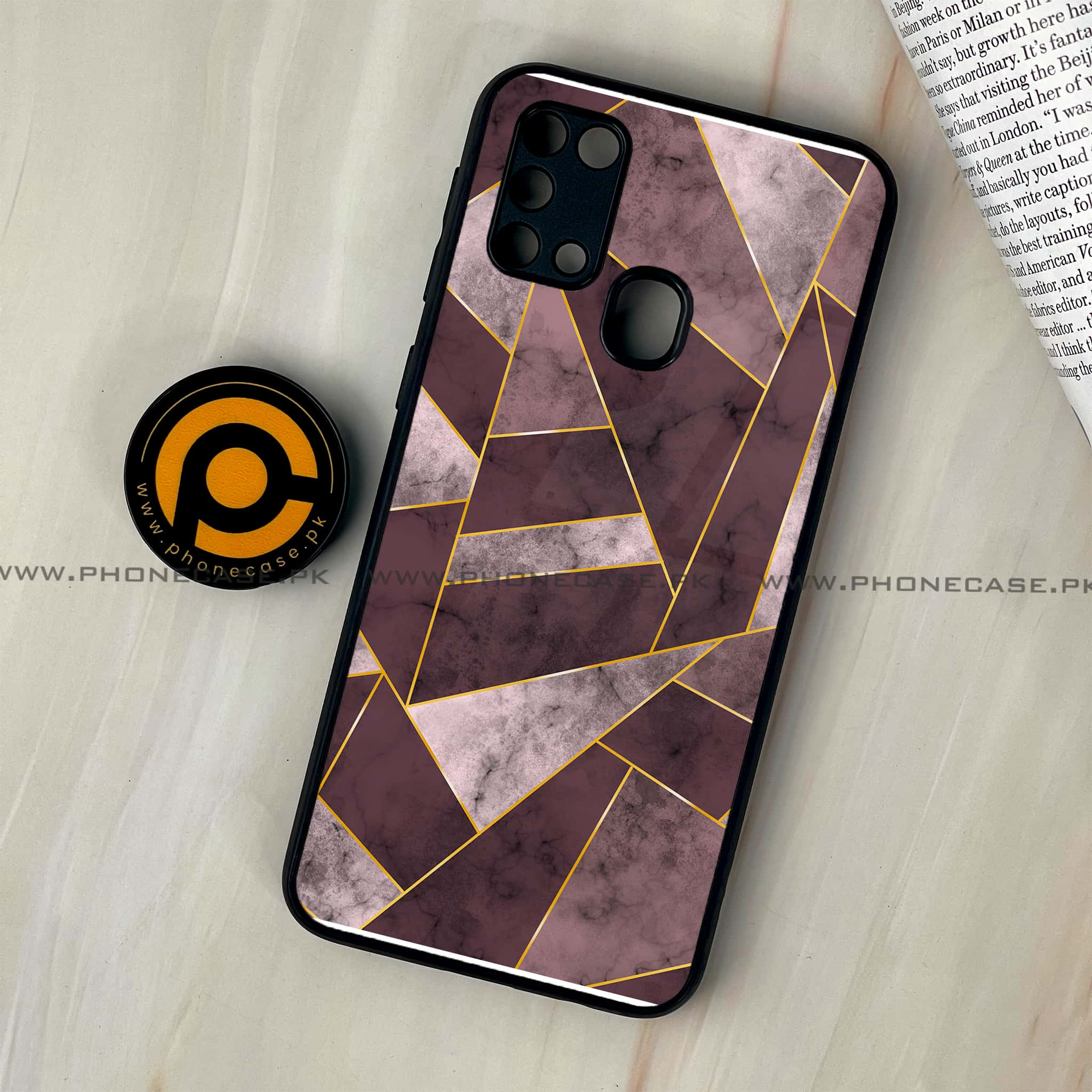 Galaxy M31 - Geometric Marble Series - Premium Printed Glass soft Bumper shock Proof Case