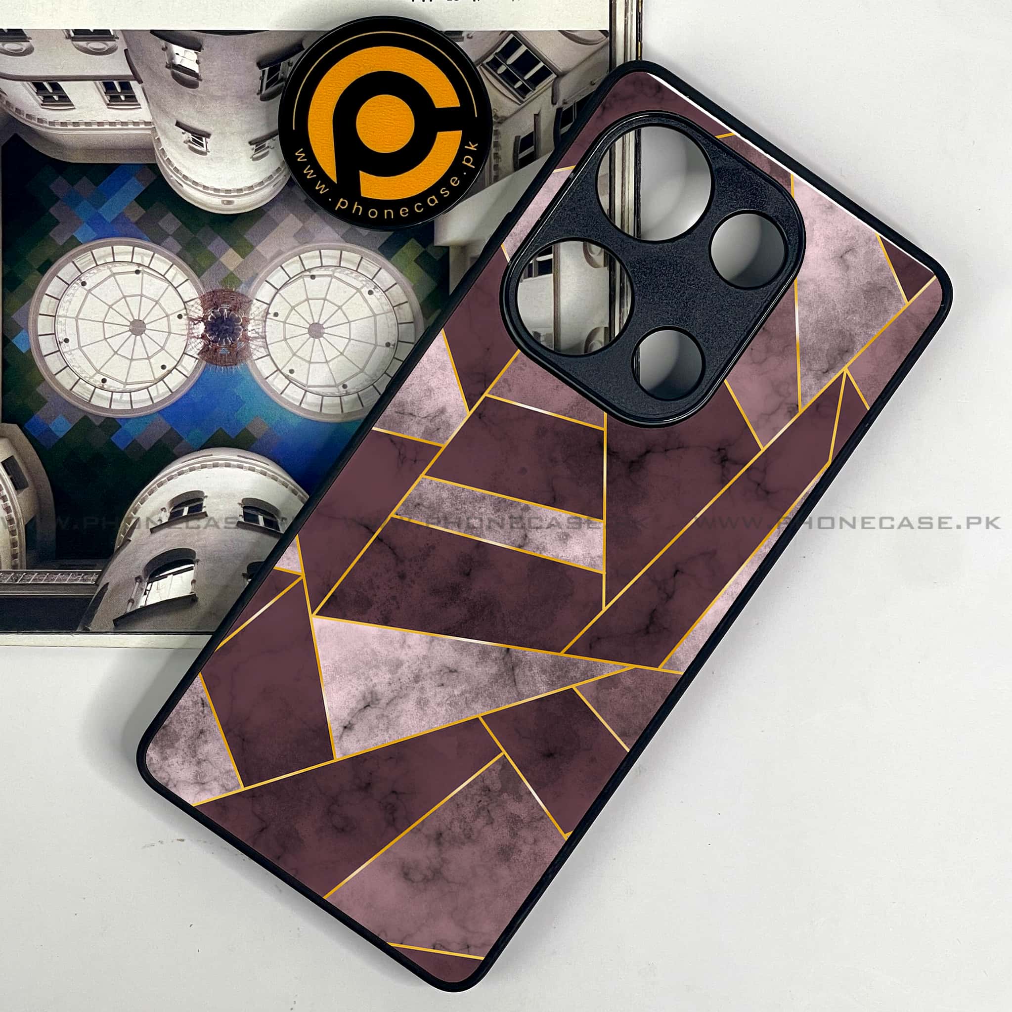 Redmi Note 13 Pro 4G - Geometric Marble Series - Premium Metal Printed soft Bumper shock Proof Case