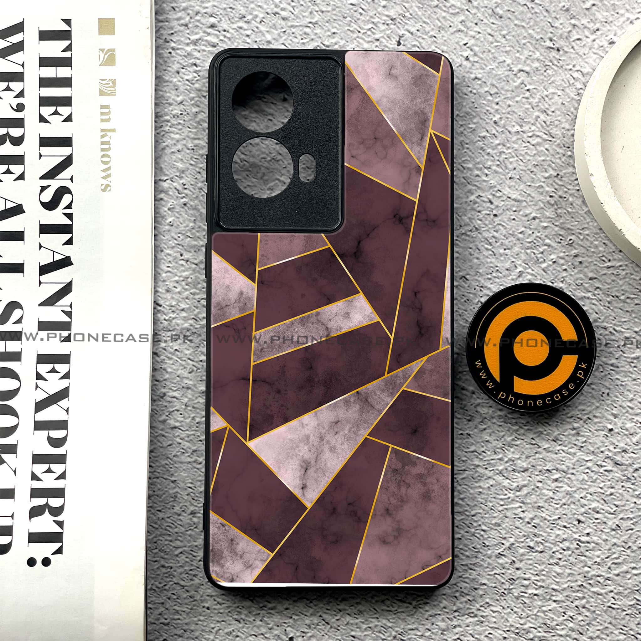 Moto G85 - Geometric Marble Series - Premium Printed Glass soft Bumper shock Proof Case