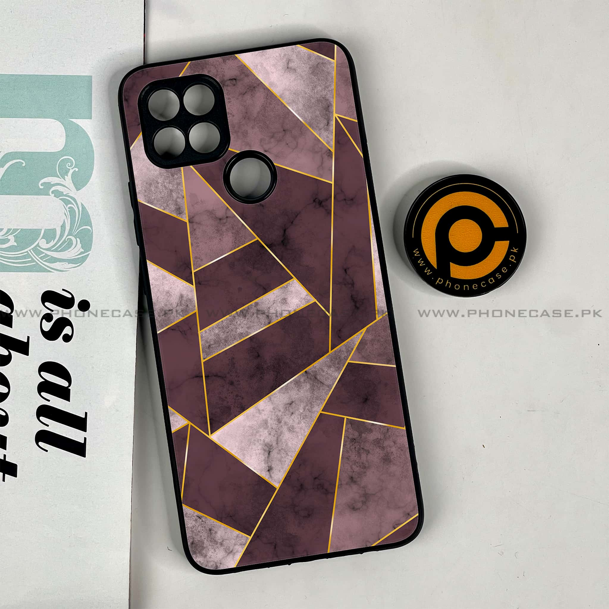 Oppo A15s - Geometric Marble Series - Premium Printed Glass soft Bumper shock Proof Case