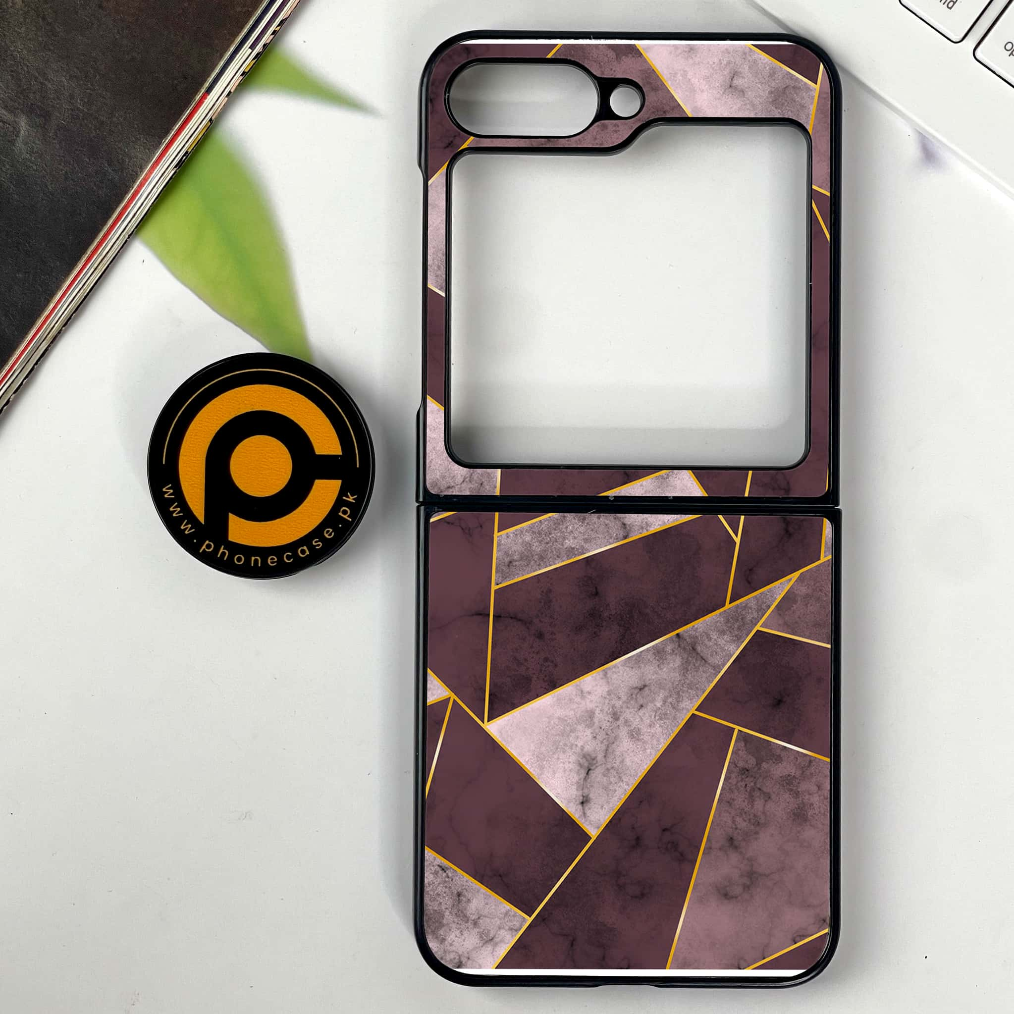 Galaxy Z Flip 6 - Geometric Marble Series - Premium Printed Glass soft Bumper shock Proof Case