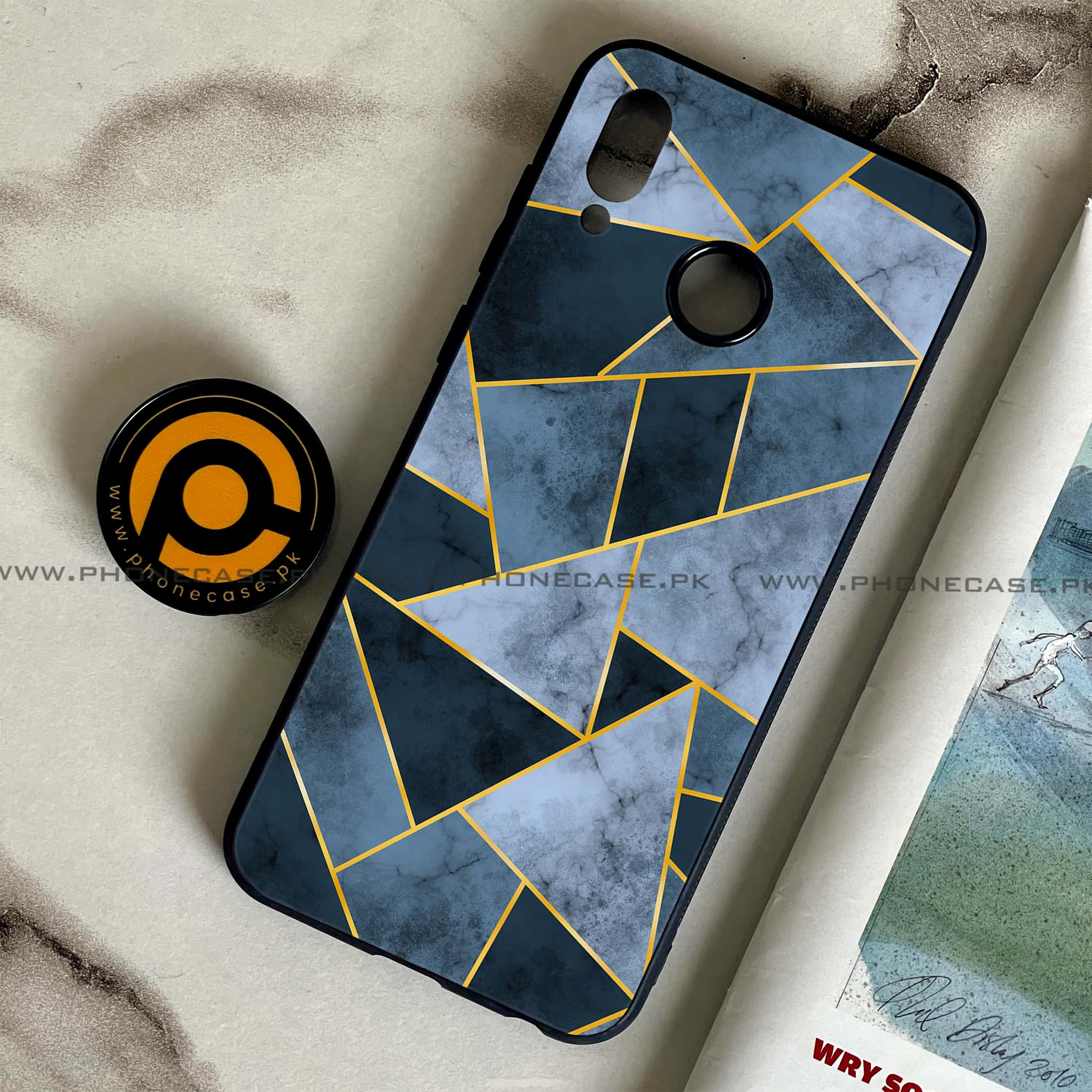 Huawei Honor Play - Geometric Marble Series - Premium Printed Glass soft Bumper shock Proof Case