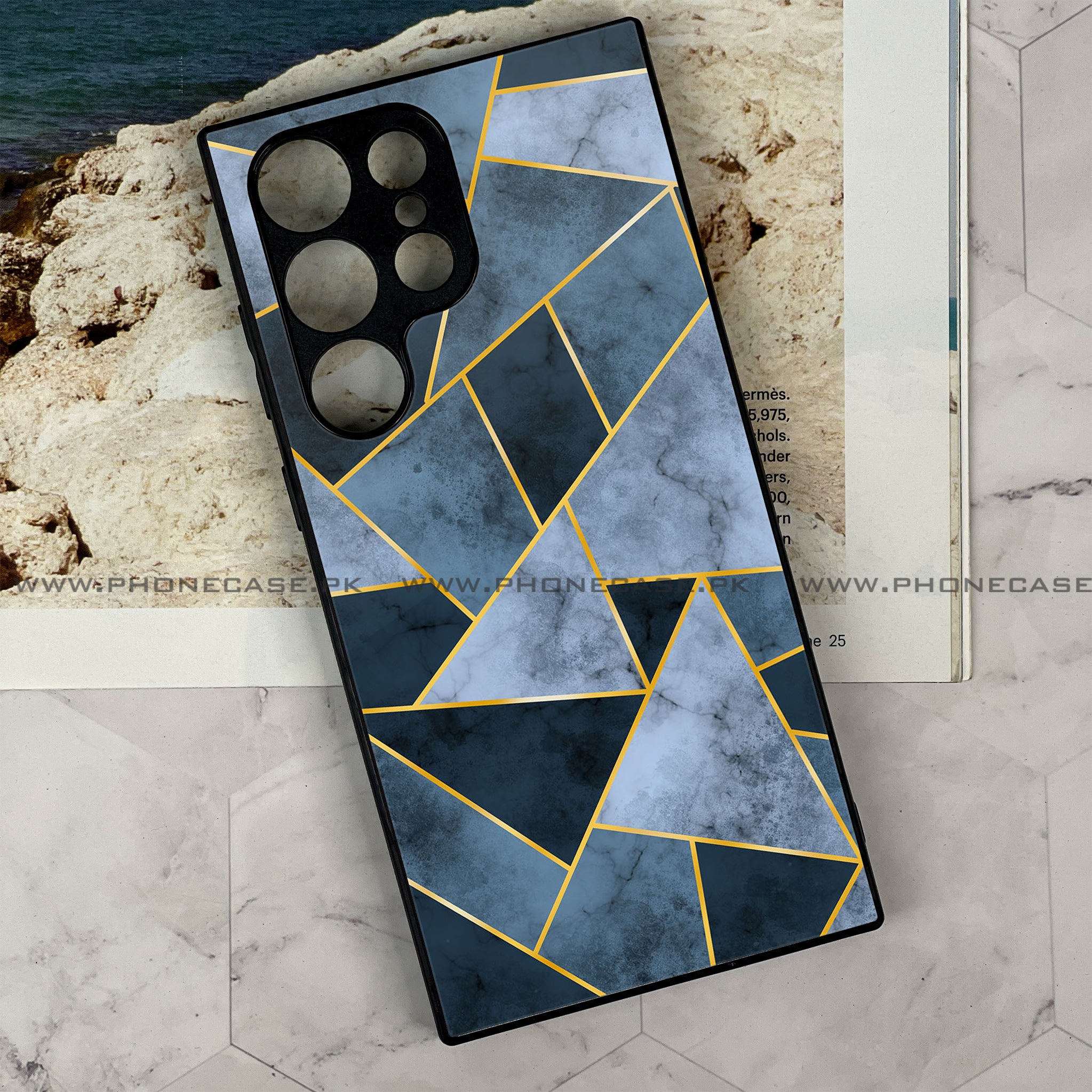 Samsung Galaxy S22 Ultra Geometric Marble Series Premium Printed Glass soft Bumper shock Proof Case