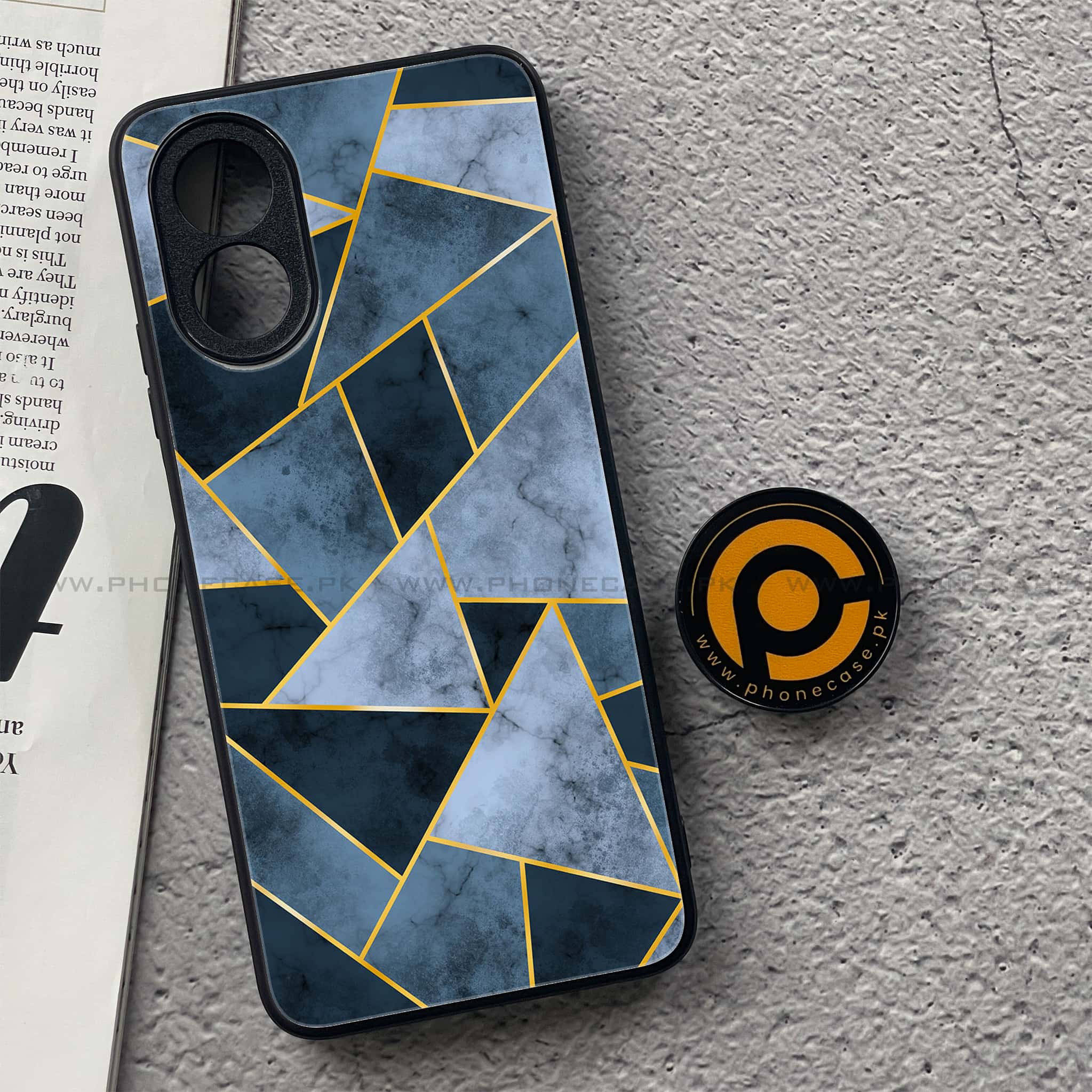 Oppo A18 4G - Geometric Marble Series  - Premium Printed Glass soft Bumper shock Proof Case
