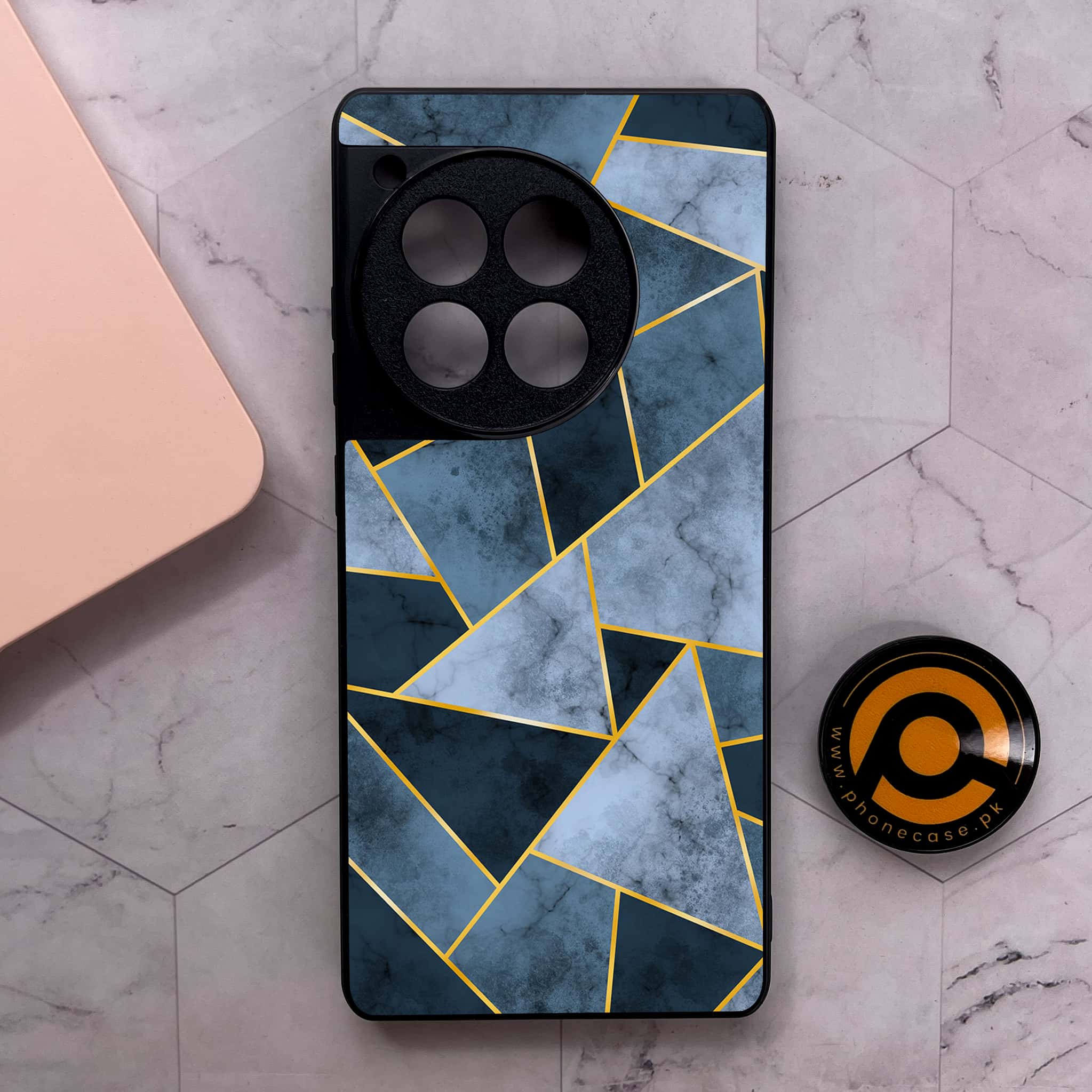 OnePlus 12R - Geometric Marble Series - Premium Metal Printed soft Bumper shock Proof Case