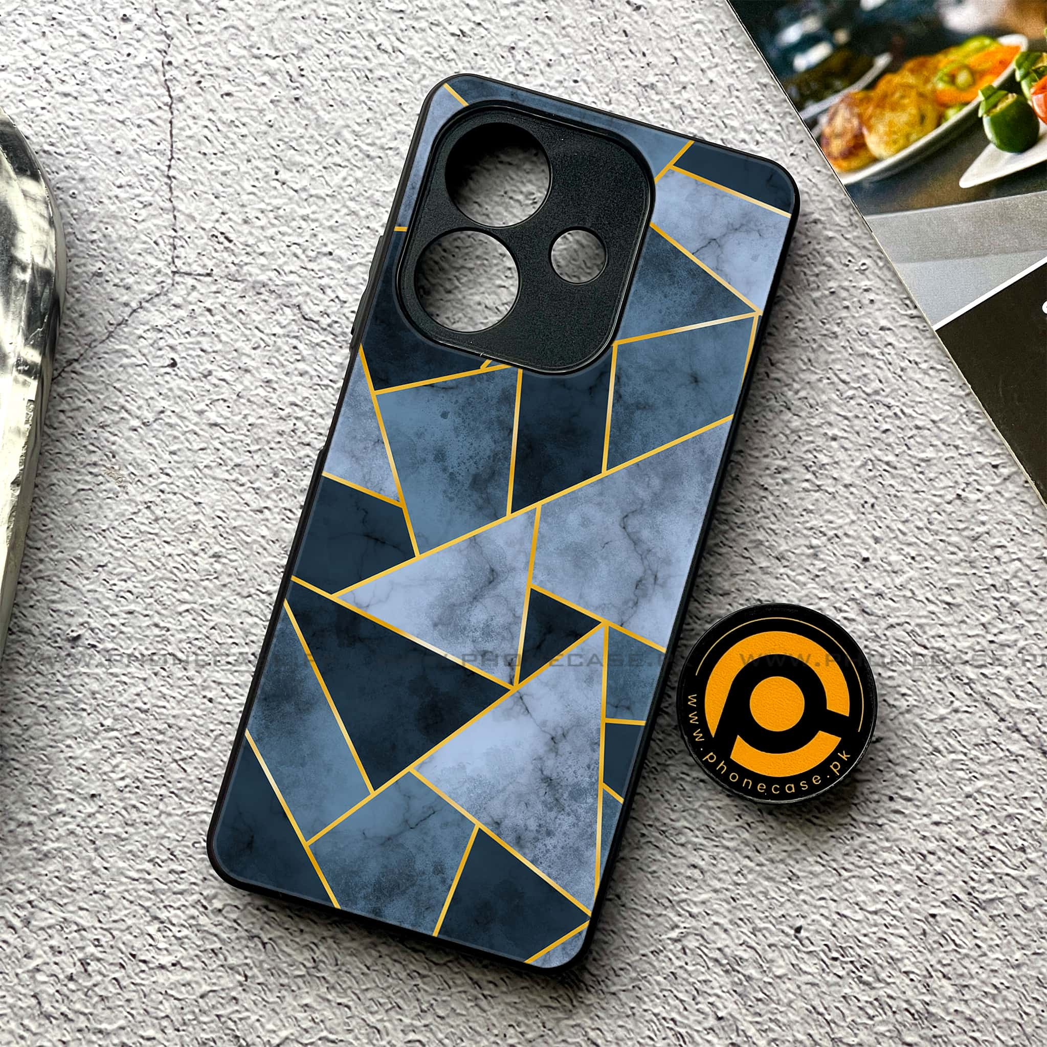 Oppo A3x - Geometric Marble Series - Premium Printed Glass soft Bumper shock Proof Case