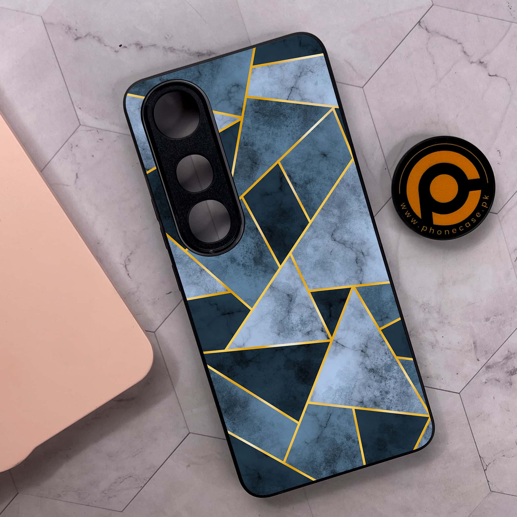 Vivo V50 Lite - Geometric Marble Series - Premium Metal Printed soft Bumper shock Proof Case