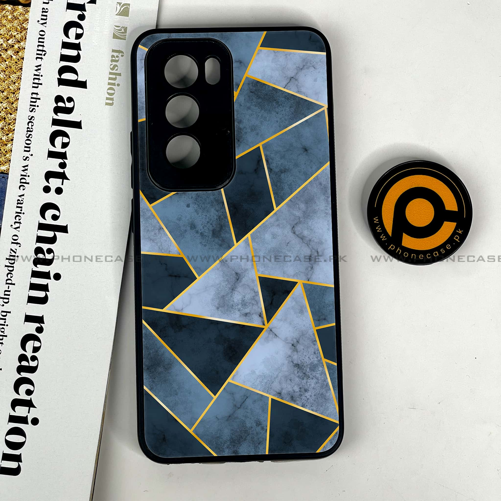 Oppo Reno 12 5G - Geometric Marble Series - Premium Printed Glass soft Bumper shock Proof Case