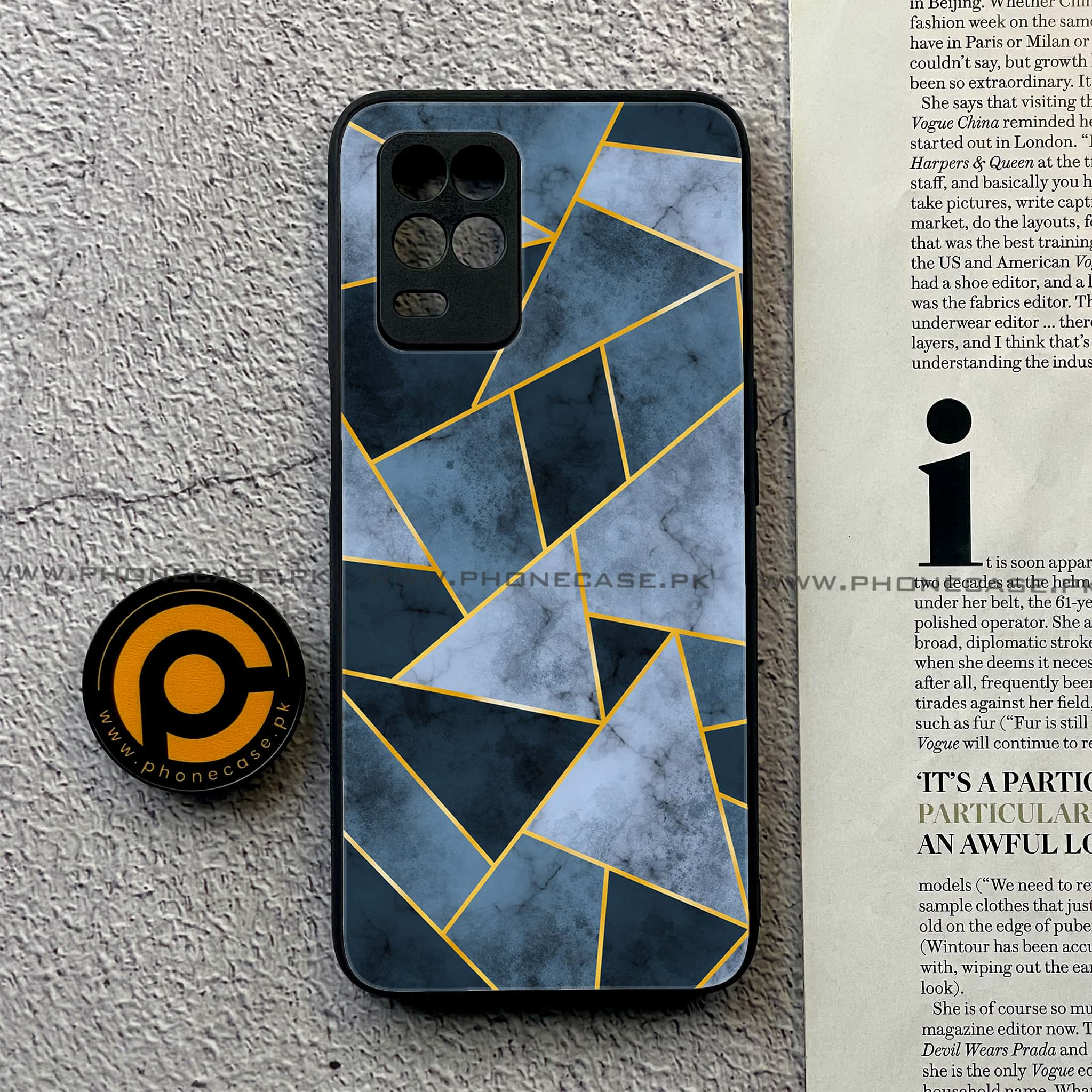 Realme Narzo 30 5G - Geometric Marble Series - Premium Printed Glass soft Bumper shock Proof Case