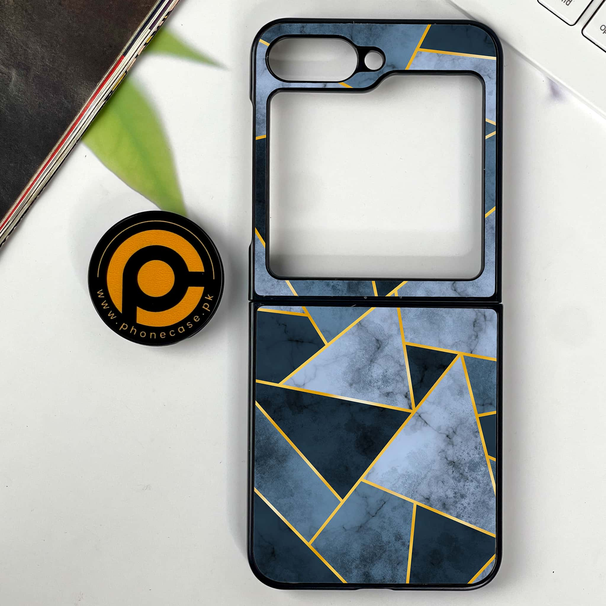 Galaxy Z Flip 6 - Geometric Marble Series - Premium Printed Glass soft Bumper shock Proof Case