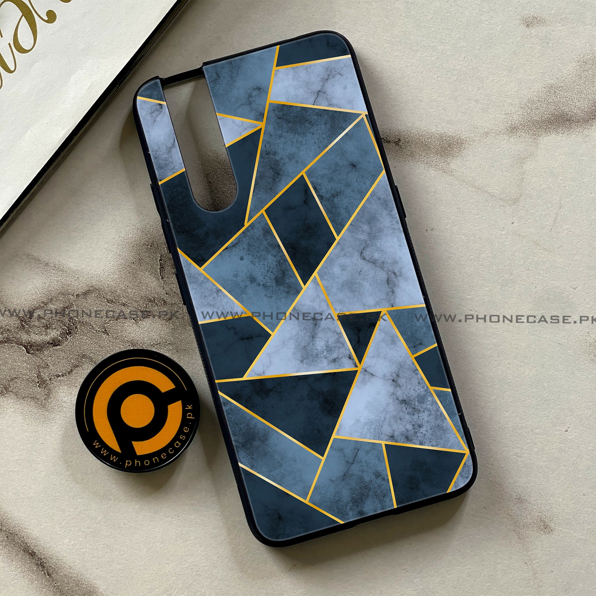 Vivo V15 Pro - Geometric Marble Series - Premium Printed Glass soft Bumper shock Proof Case