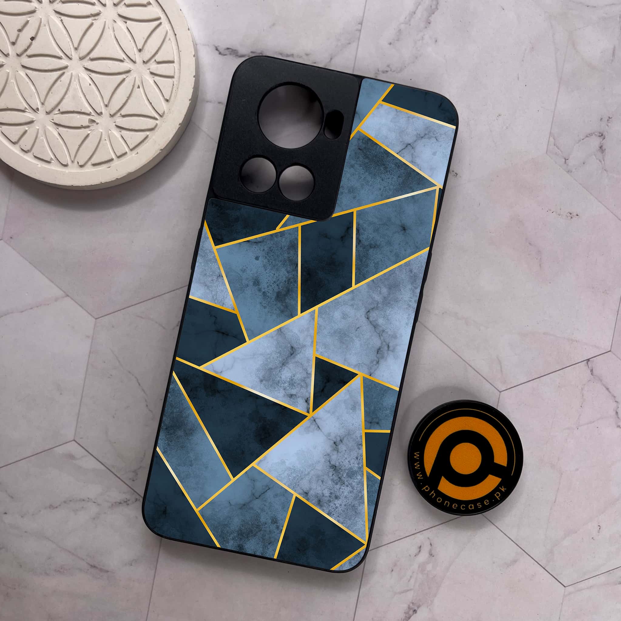 OnePlus 10R - Geometric Marble Series - Premium Metal Printed soft Bumper shock Proof Case