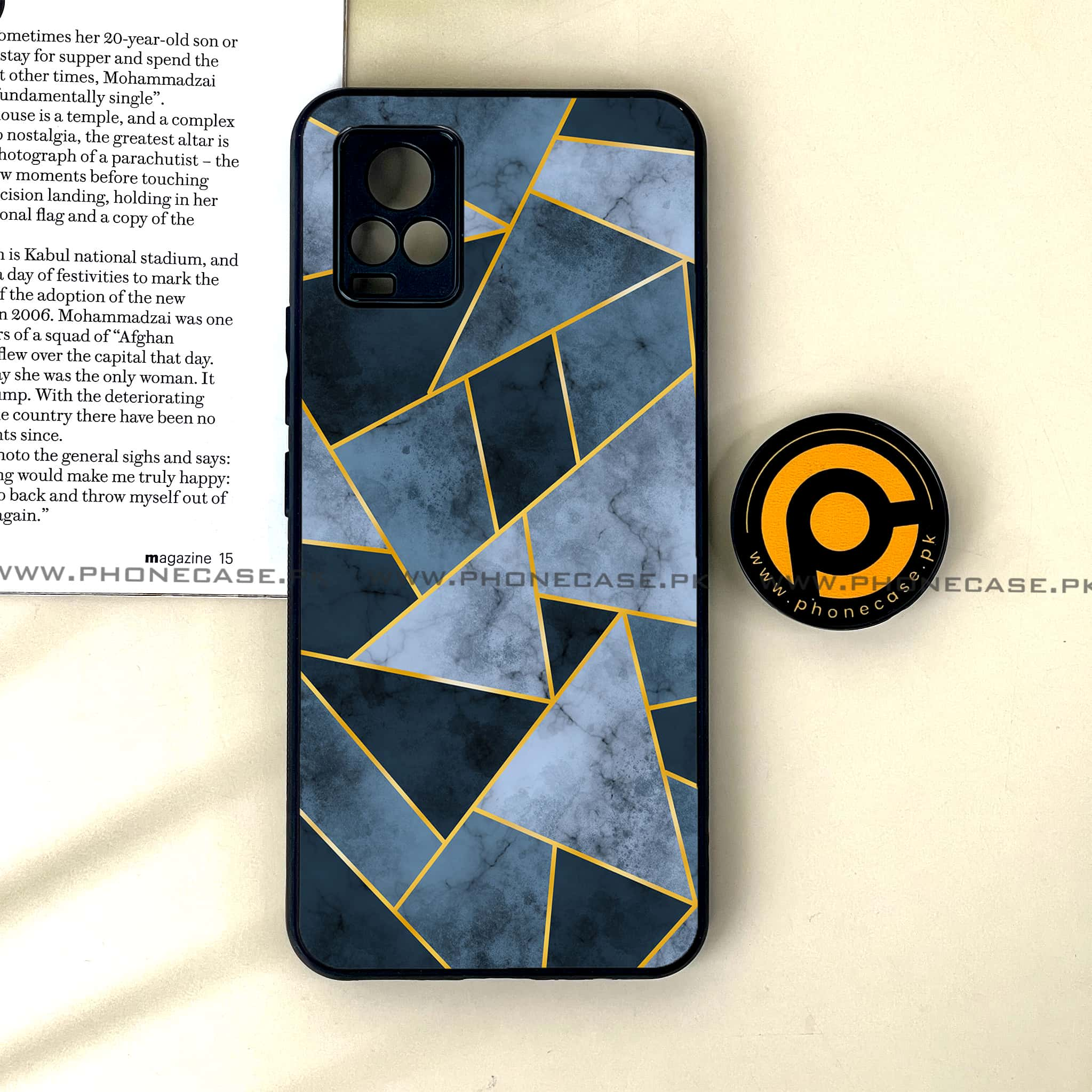 Vivo V20 - Geometric Marble Series - Premium Printed Glass soft Bumper shock Proof Case