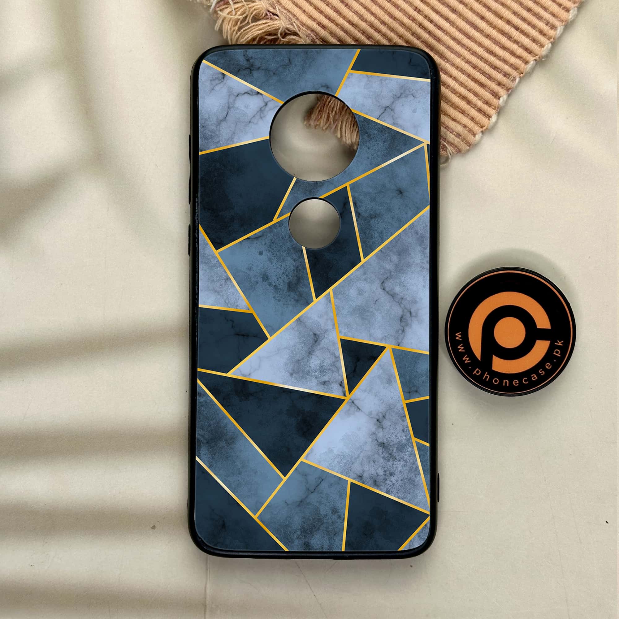 Moto G7 - Geometric Marble Series - Premium Printed Glass soft Bumper shock Proof Case