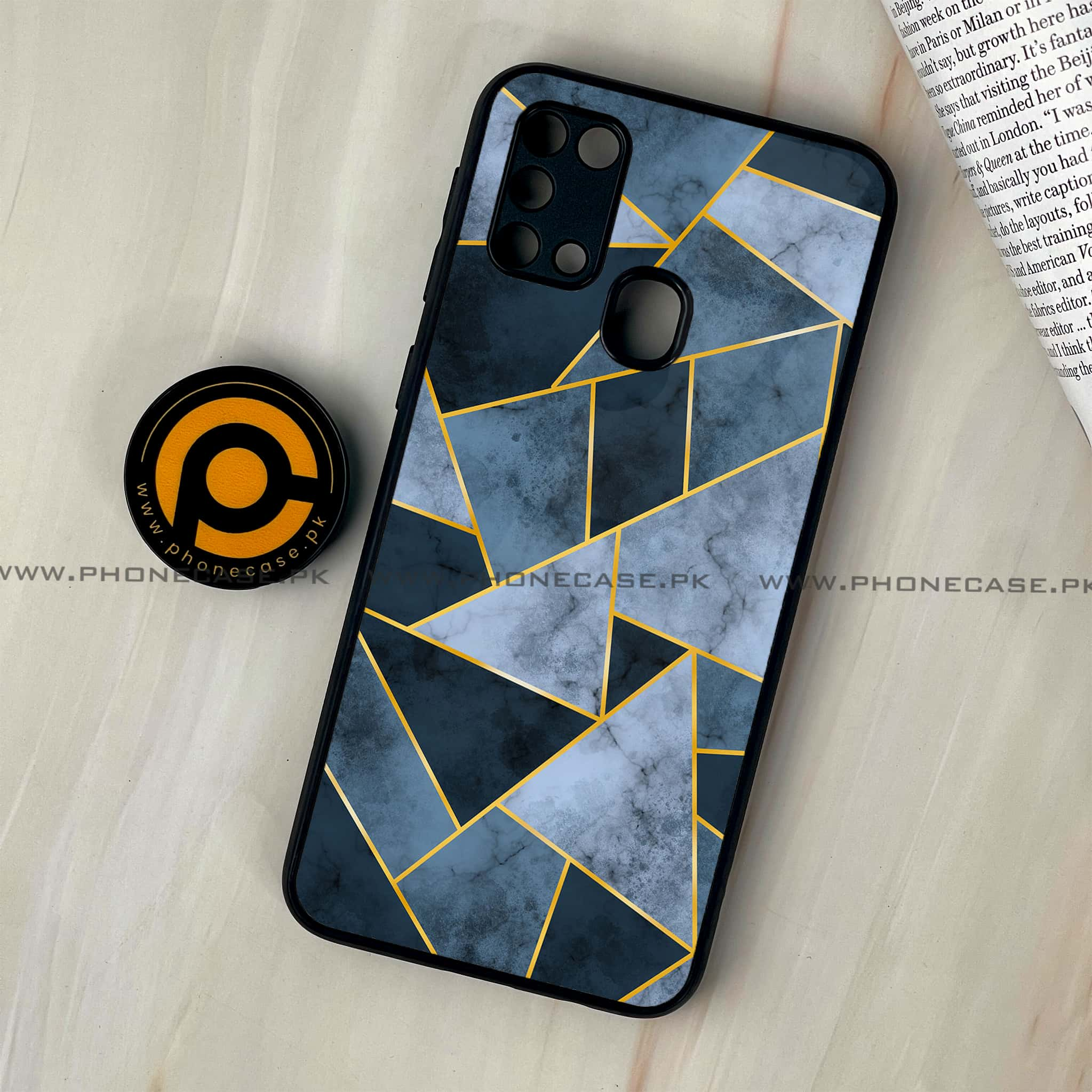 Galaxy M31 - Geometric Marble Series - Premium Printed Glass soft Bumper shock Proof Case