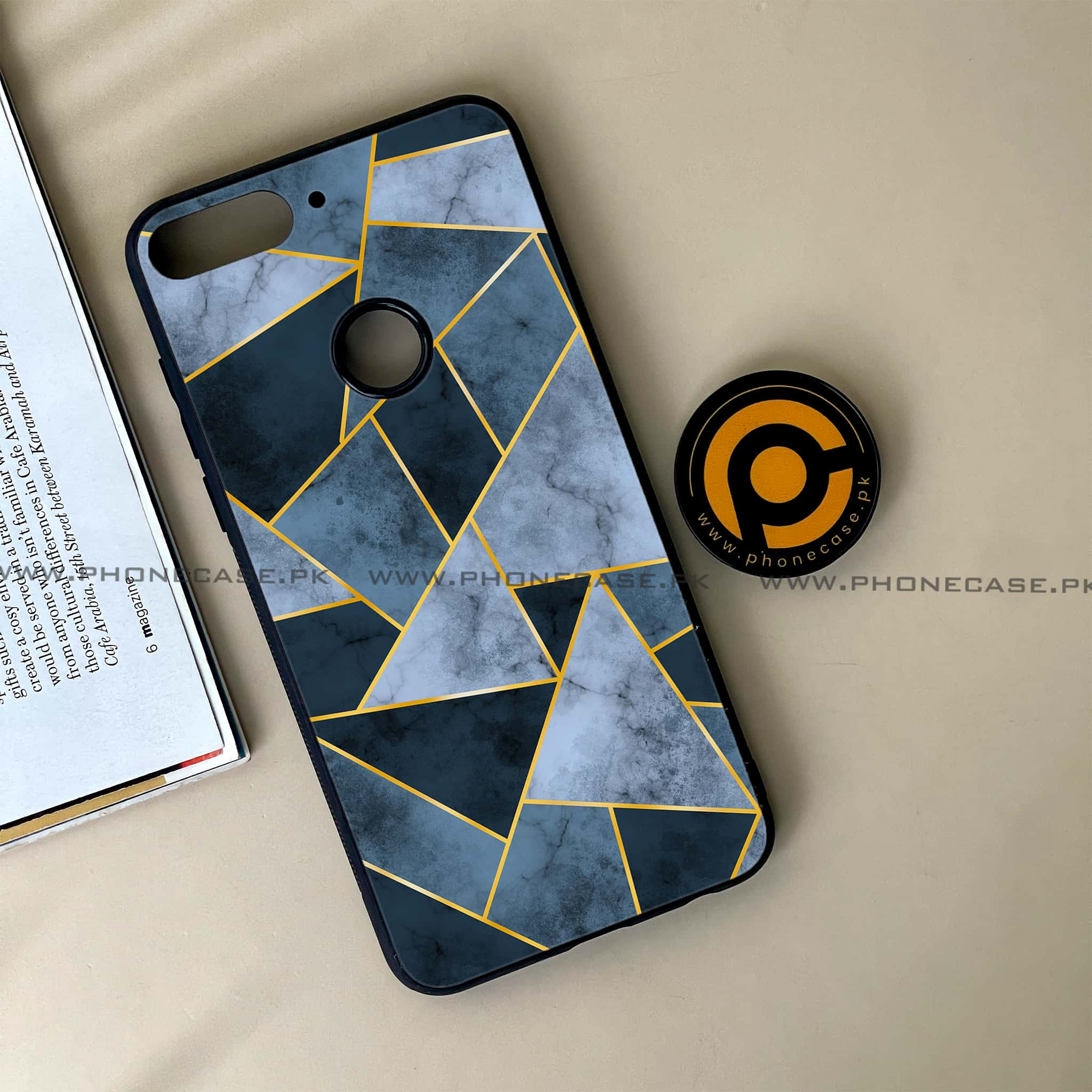 Huawei Y7 Prime (2018) - Geometric Marble Series - Premium Printed Glass soft Bumper shock Proof Case