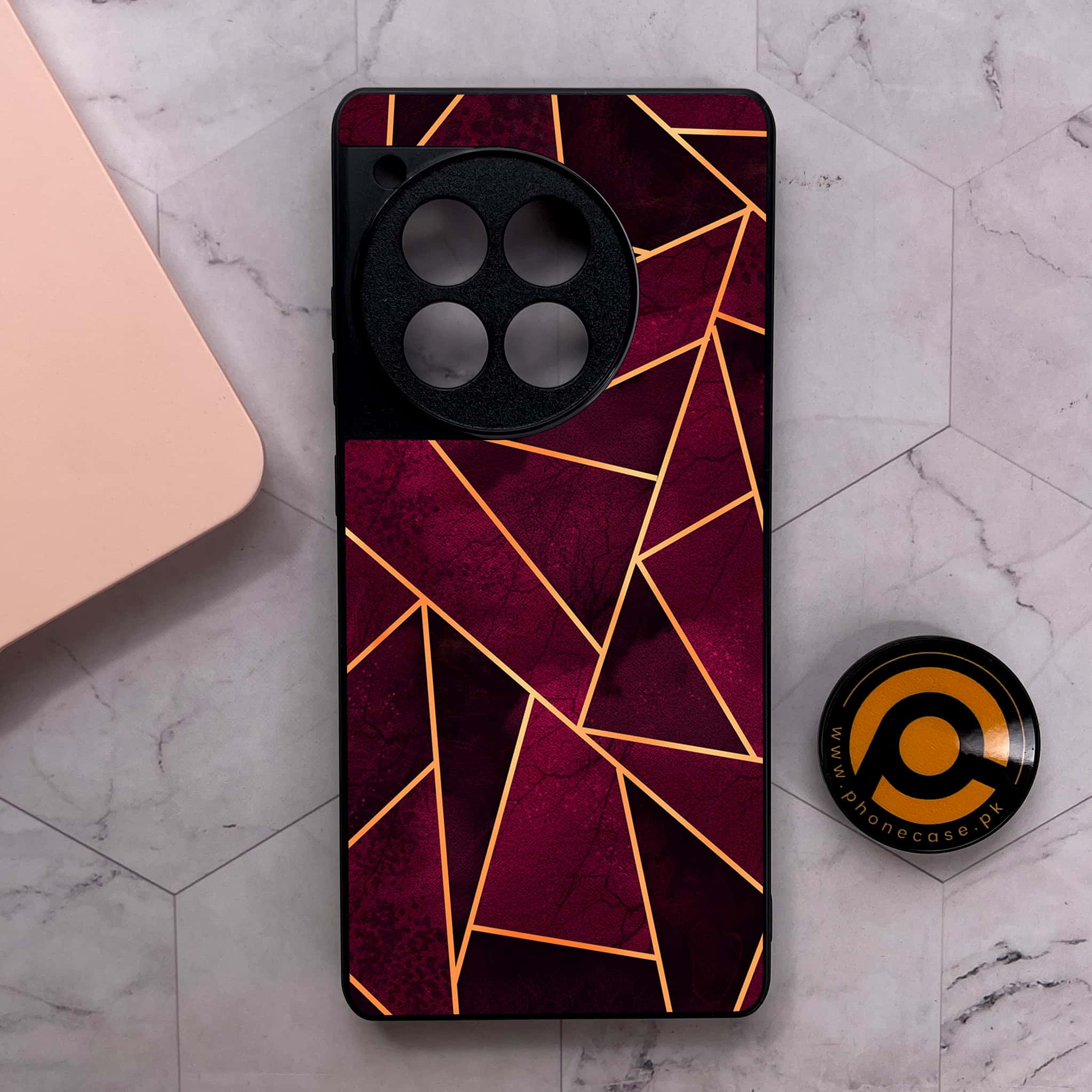 OnePlus 12R - Geometric Marble Series - Premium Metal Printed soft Bumper shock Proof Case