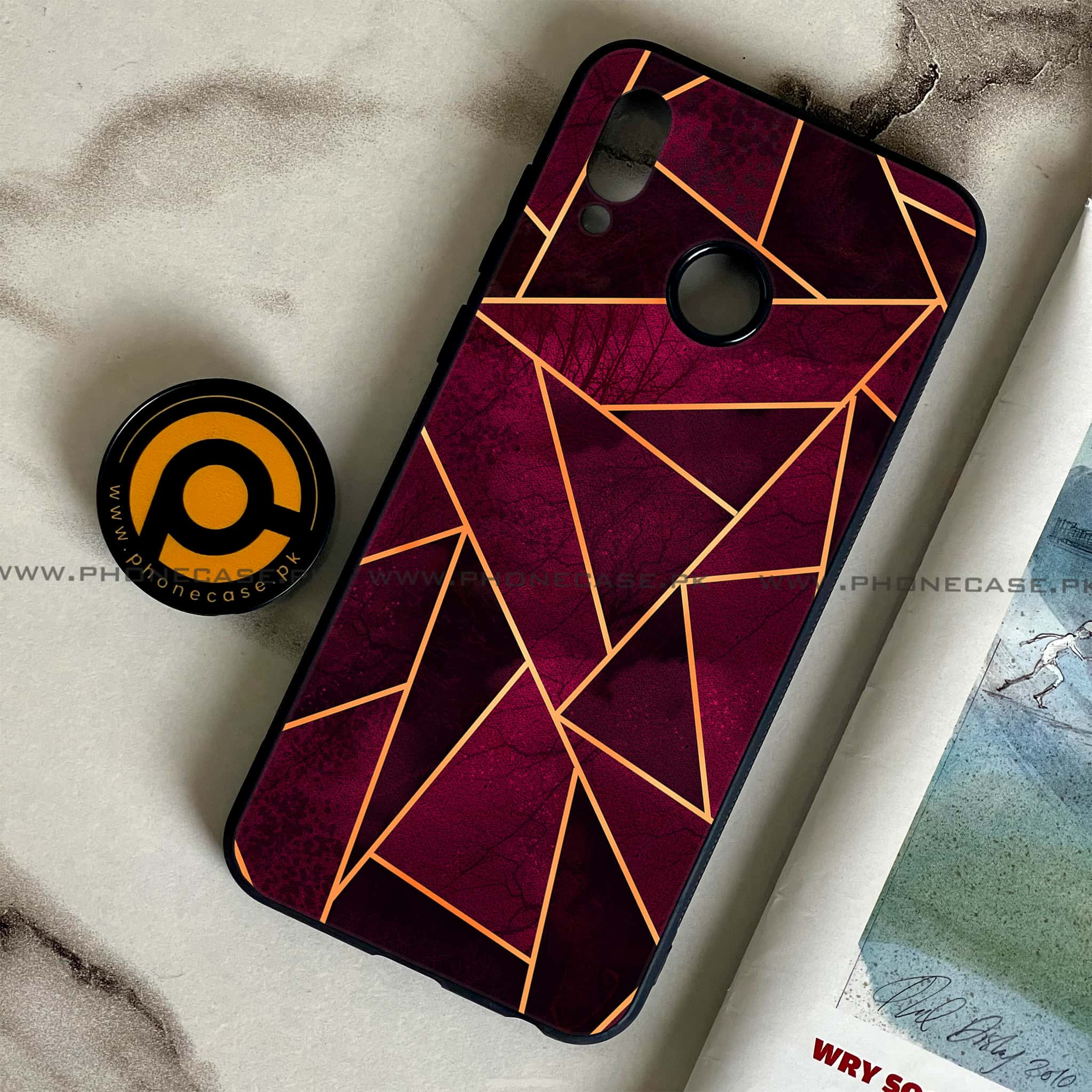 Huawei Honor Play - Geometric Marble Series - Premium Printed Glass soft Bumper shock Proof Case