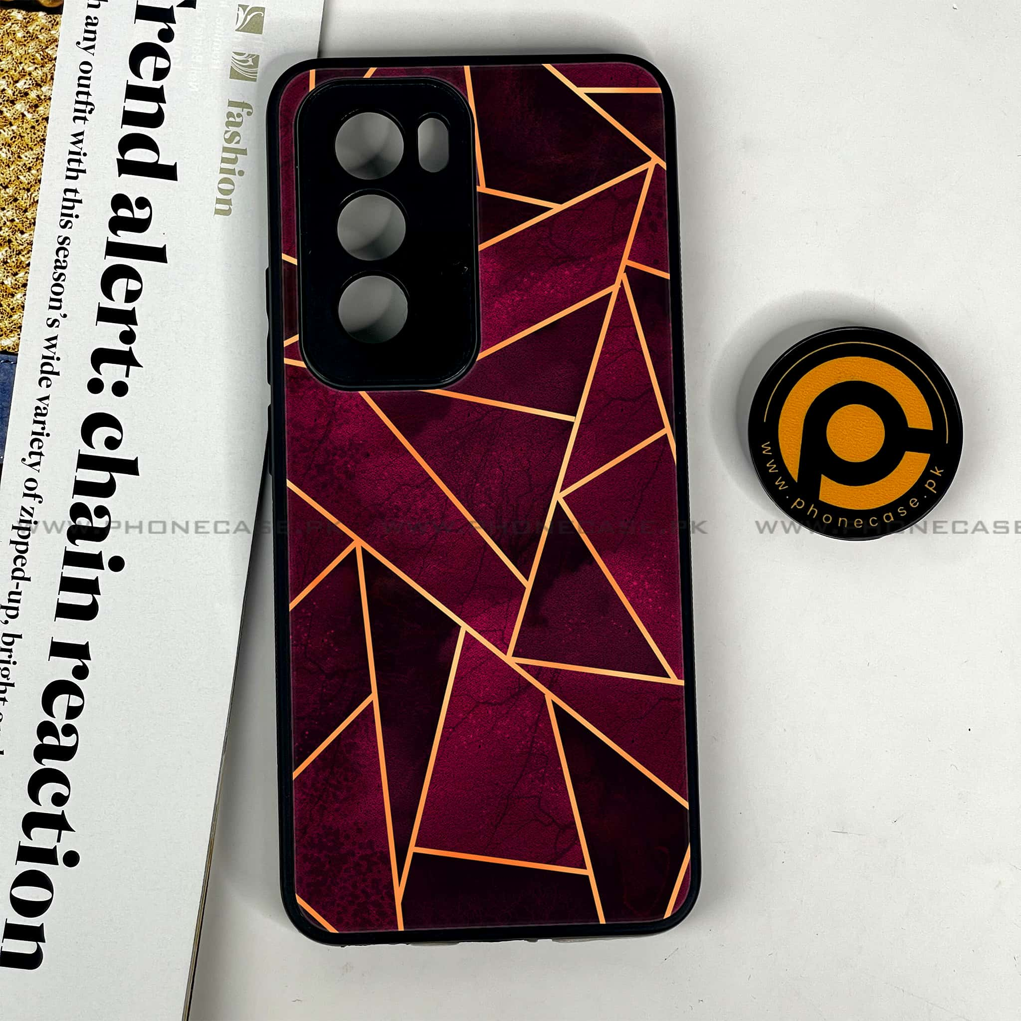 Oppo Reno 12 5G - Geometric Marble Series - Premium Printed Glass soft Bumper shock Proof Case