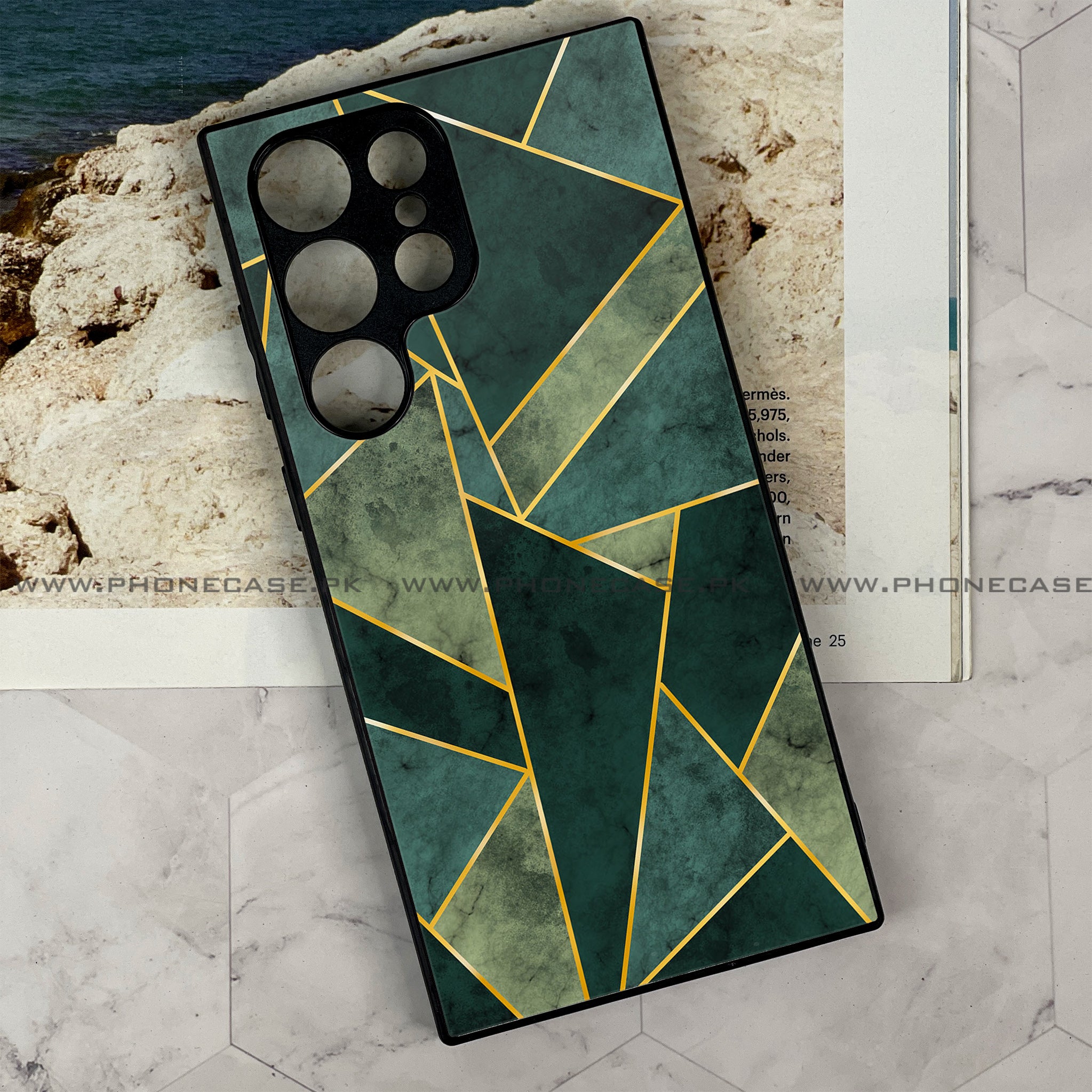 Samsung Galaxy S22 Ultra Geometric Marble Series Premium Printed Glass soft Bumper shock Proof Case