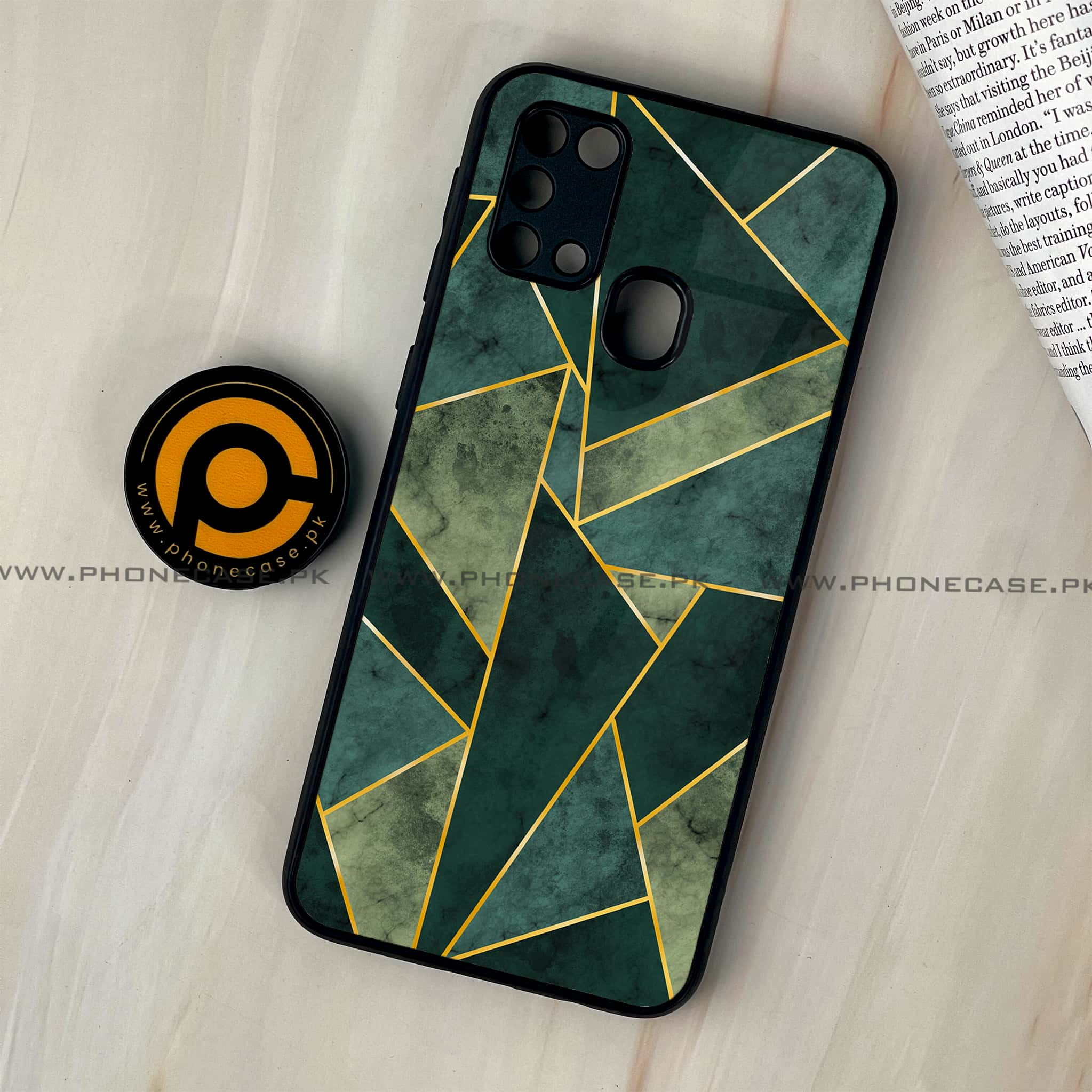 Galaxy M31 - Geometric Marble Series - Premium Printed Glass soft Bumper shock Proof Case